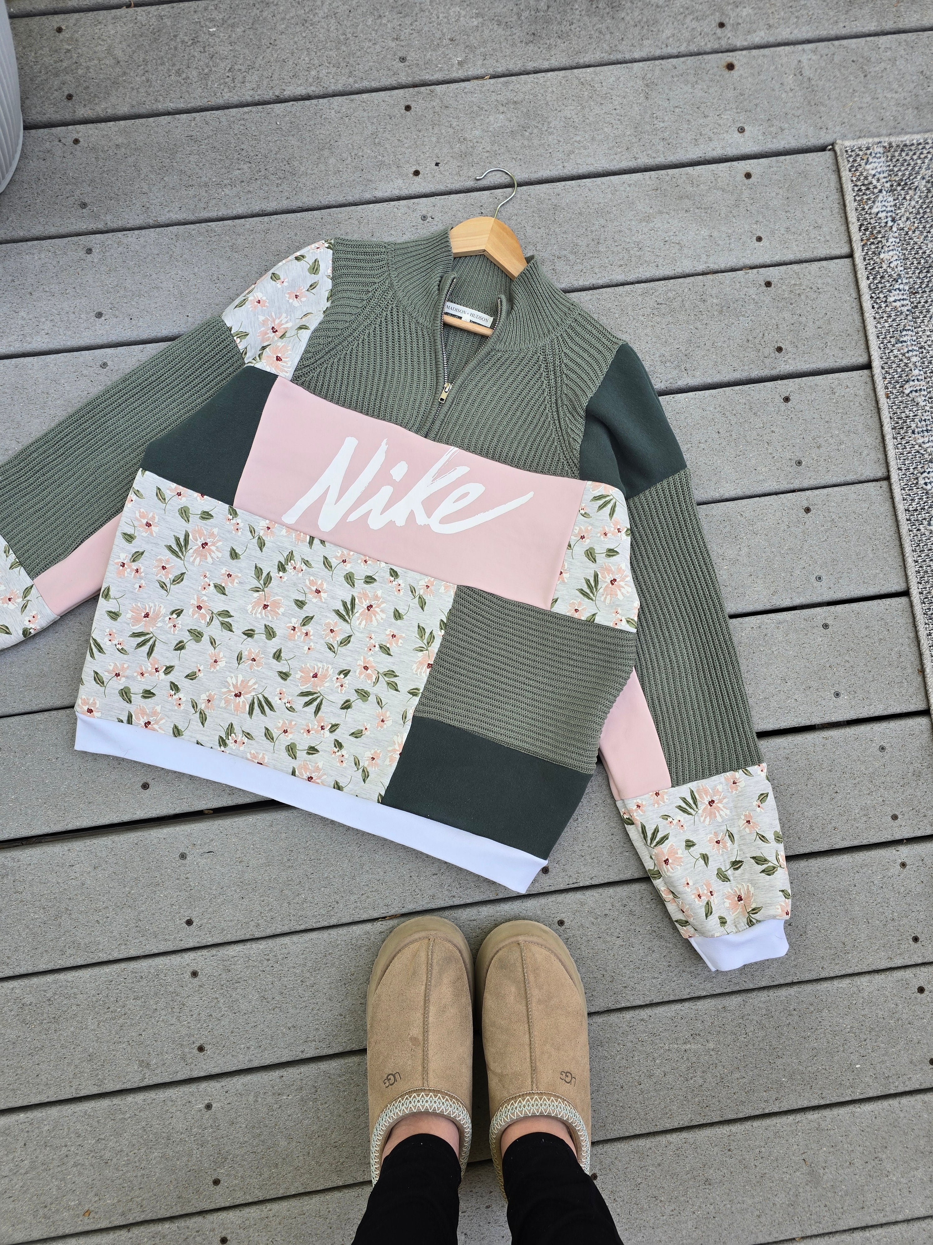 Sage Blossom Patchwork Quarter Zip ✨️ (M/L)