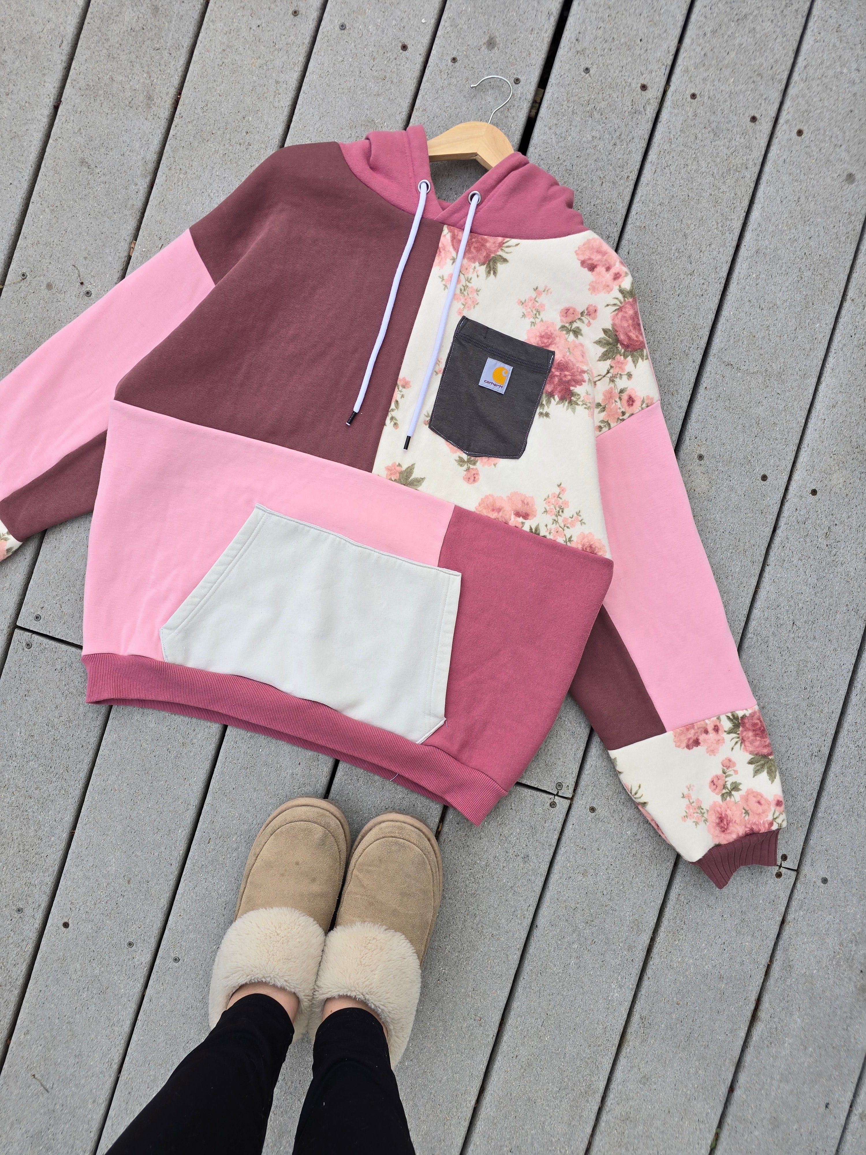 Whimsical Rose Patchwork Hoodie (XL)