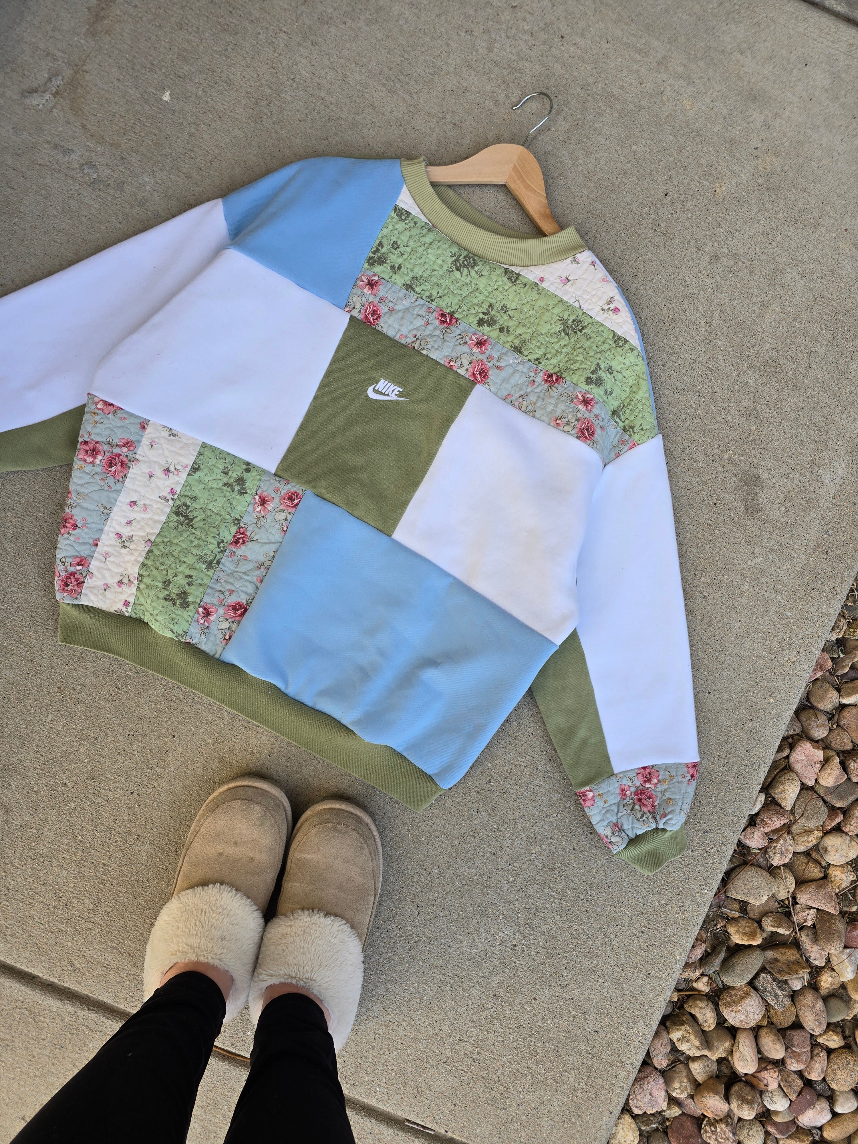 Sage Blossom Patchwork Crewneck (L)