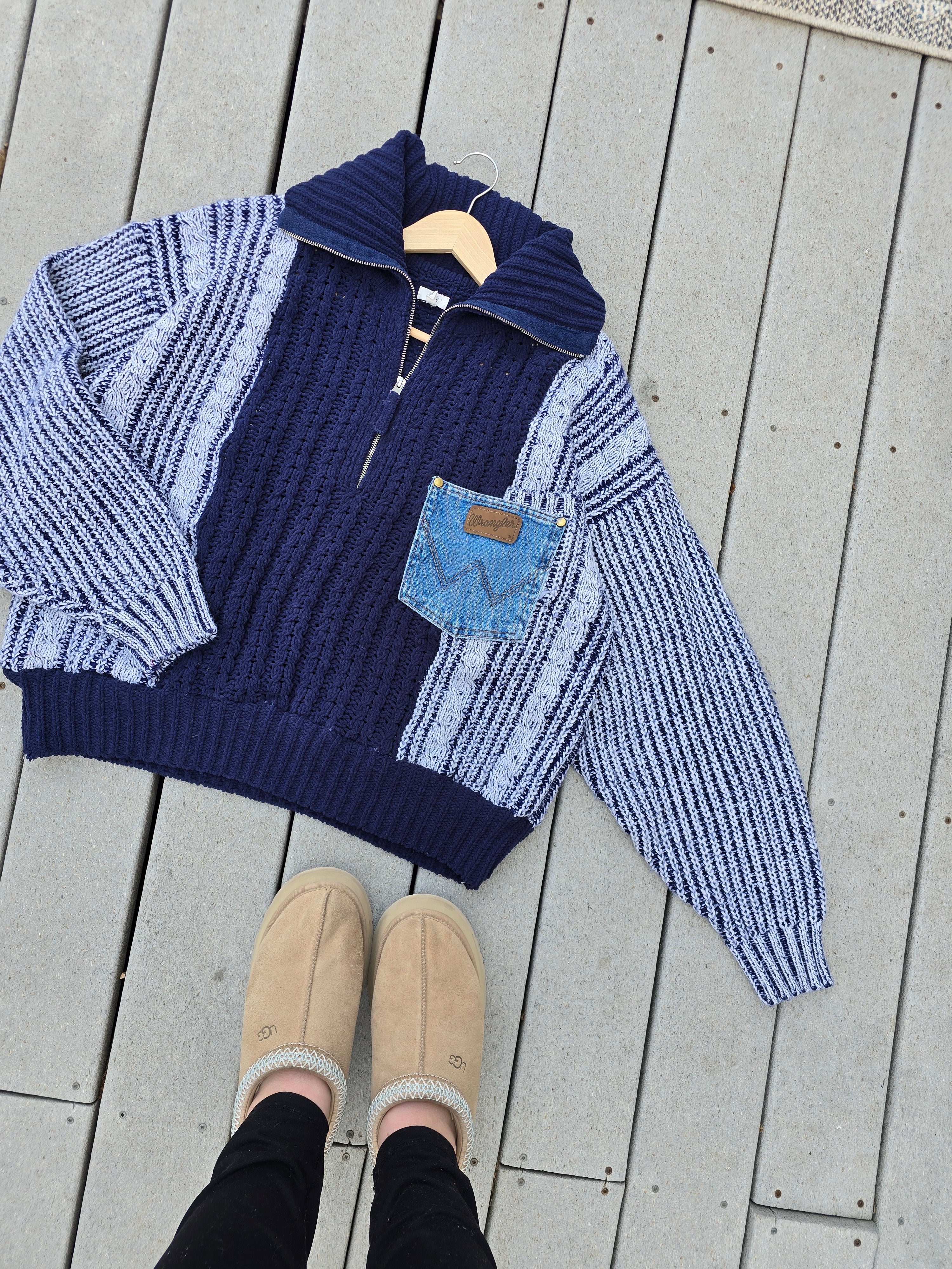 Navy Denim Pocket Quarter Zip (L)