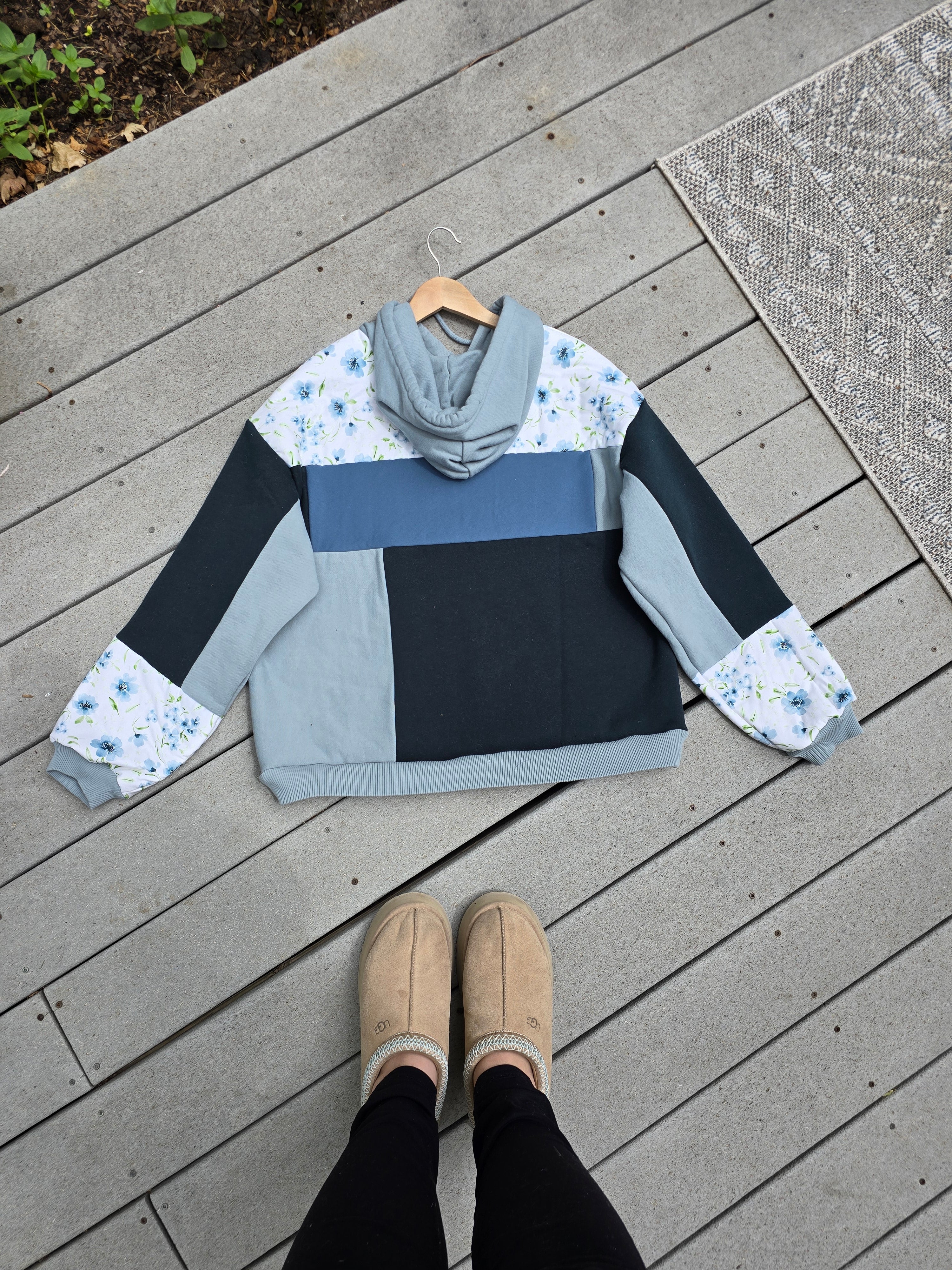 Sapphire Blossom Patchwork Hoodie (L/XL)