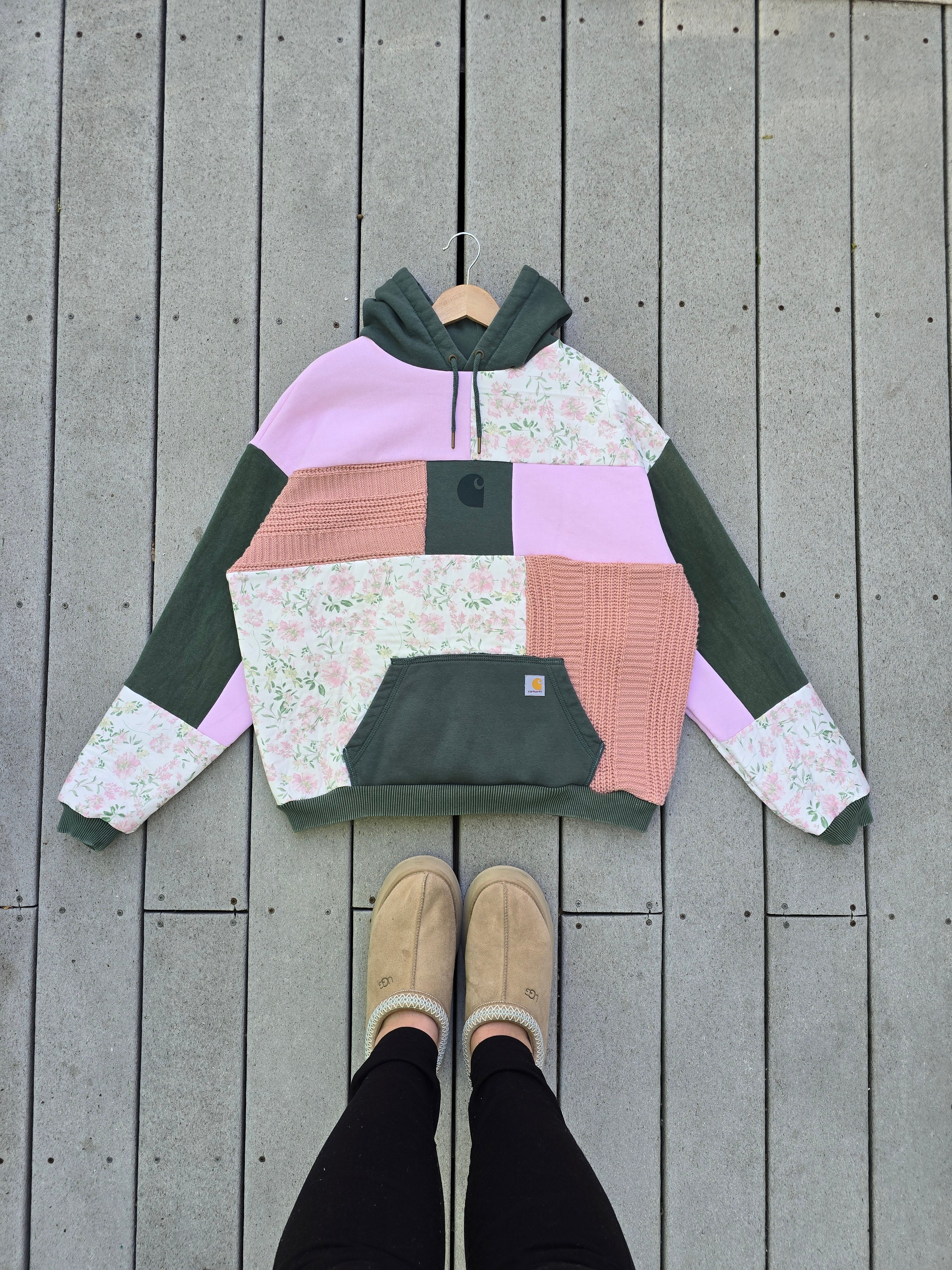 Strawberry Matcha Patchwork Hoodie 🌸🍵 (XL)