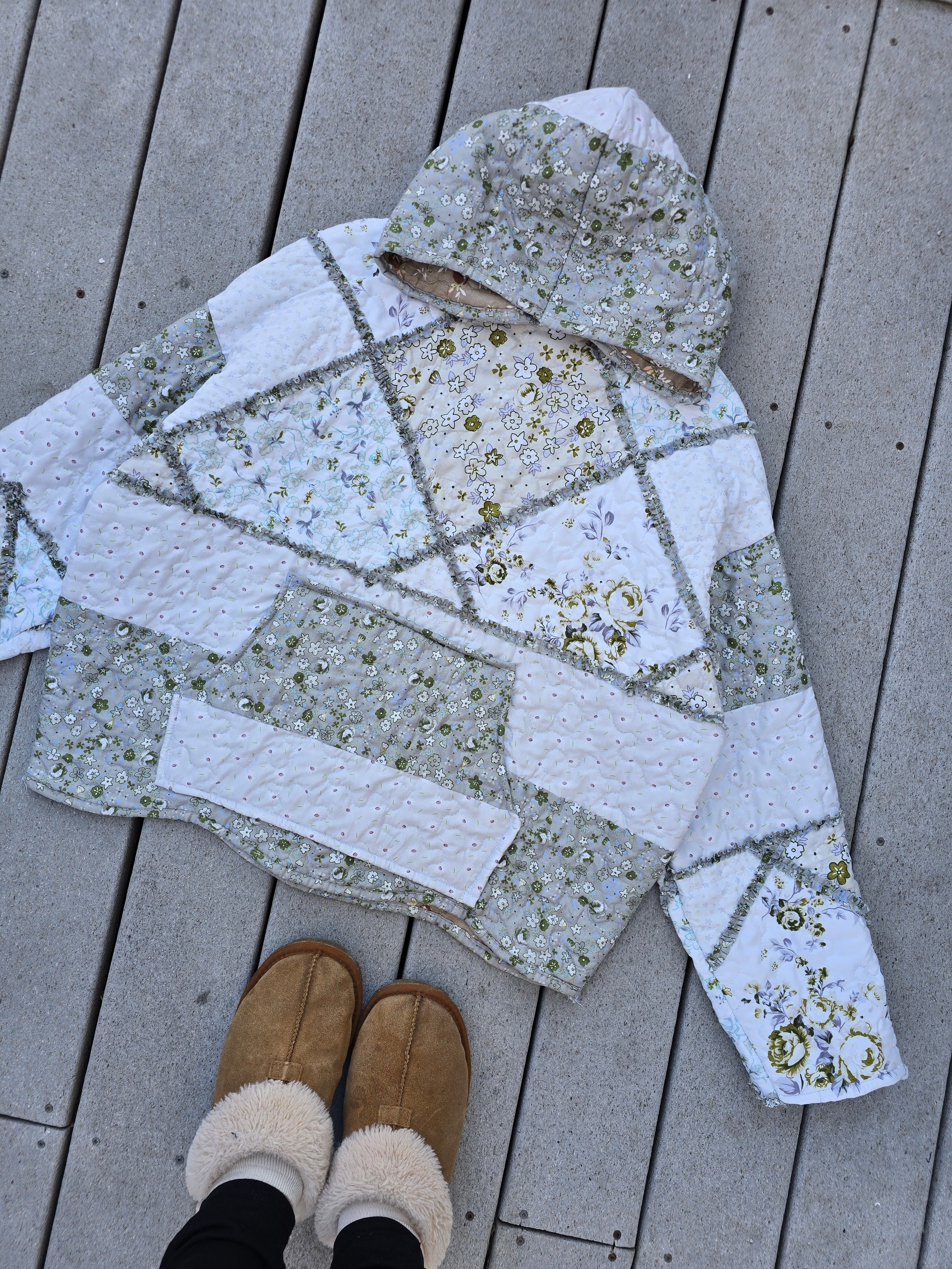 Sage & Wildflowers Quilted Hoodie (XL)
