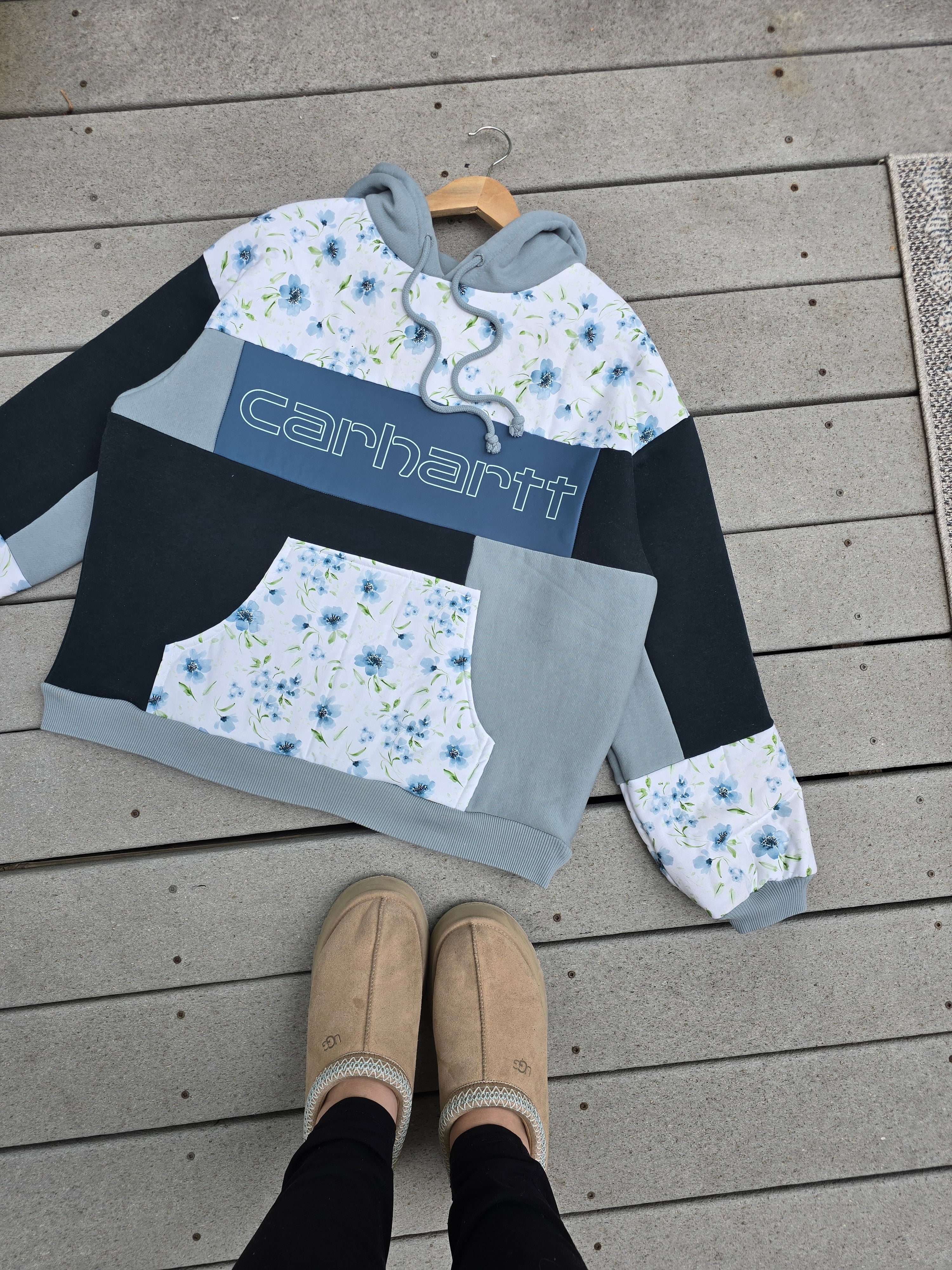 Sapphire Blossom Patchwork Hoodie (L/XL)