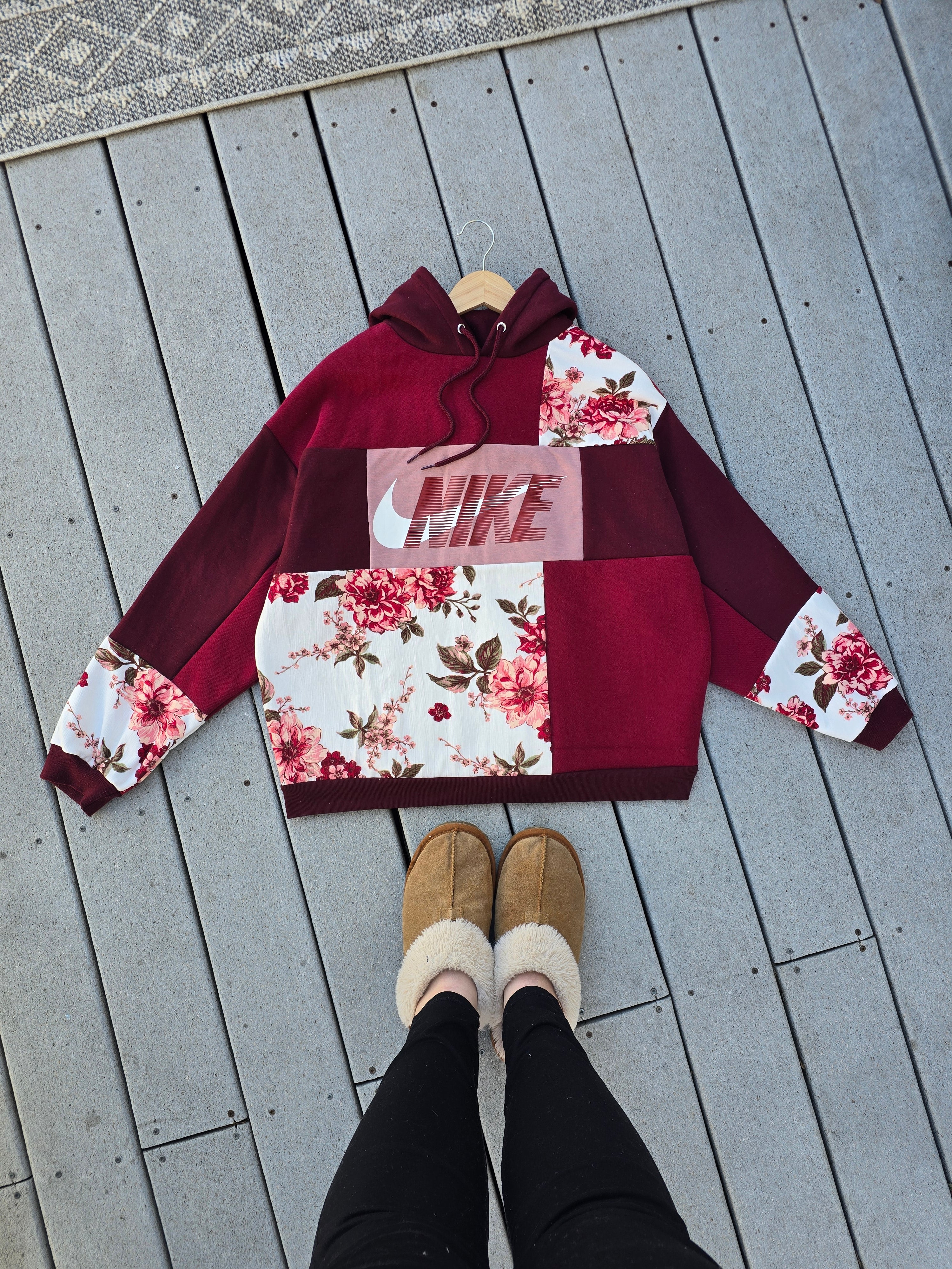 Scarlet Bloom Patchwork Hoodie (L)