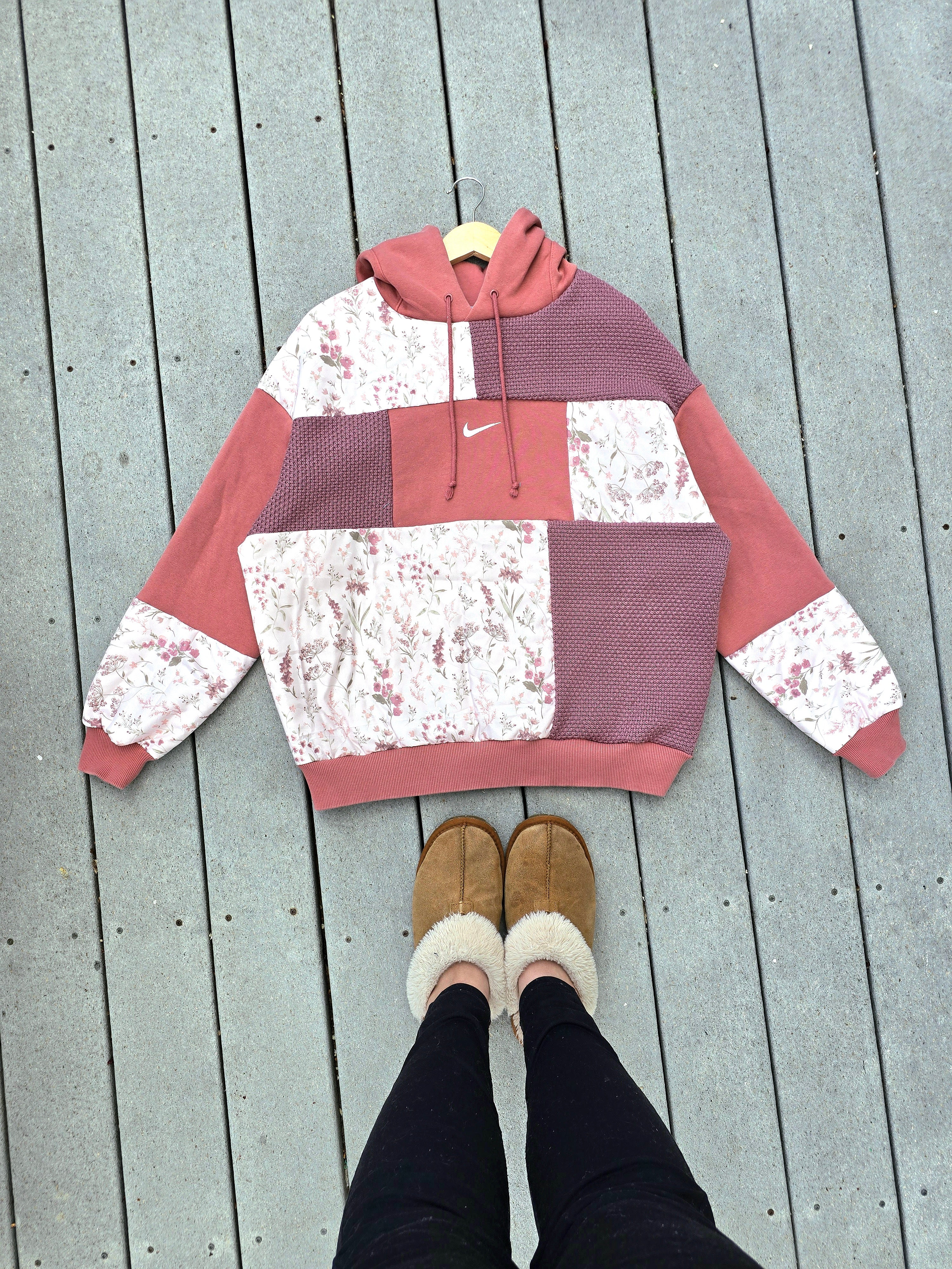 Pink Peony Patchwork Hoodie (XL)