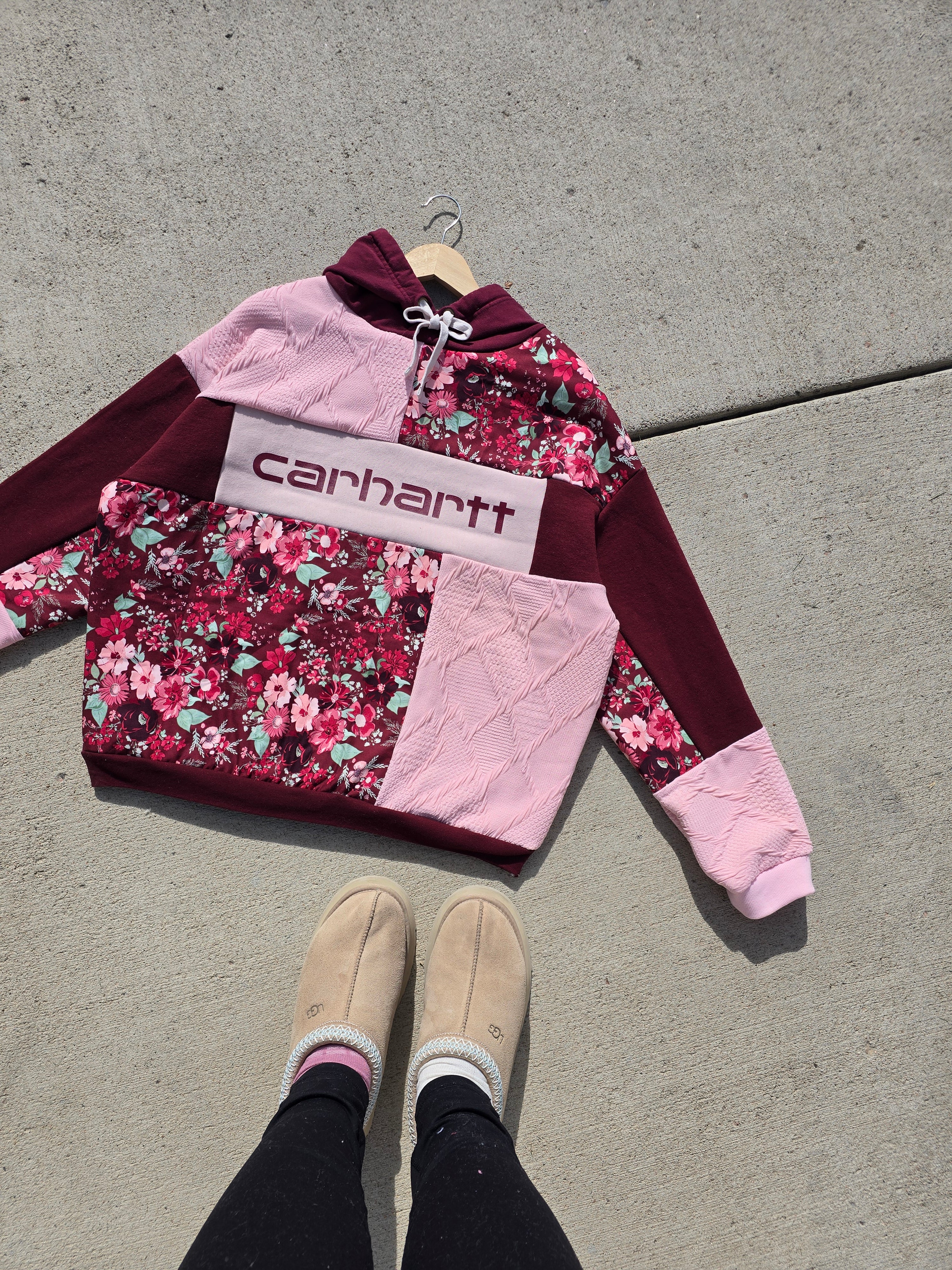 Burgundy Rose Patchwork Hoodie (XL)