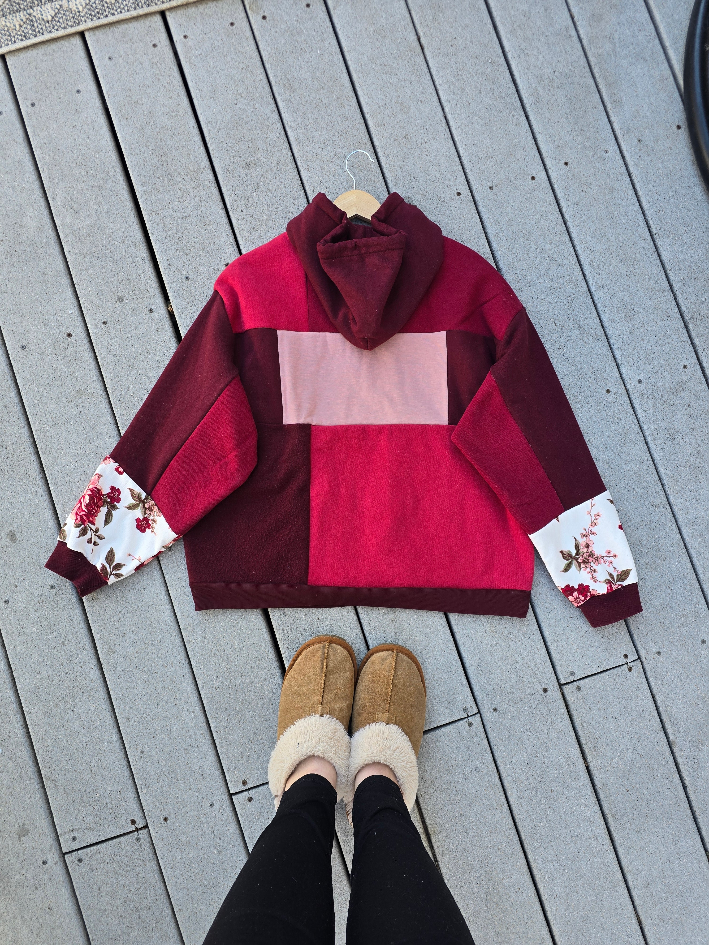 Scarlet Bloom Patchwork Hoodie (L)