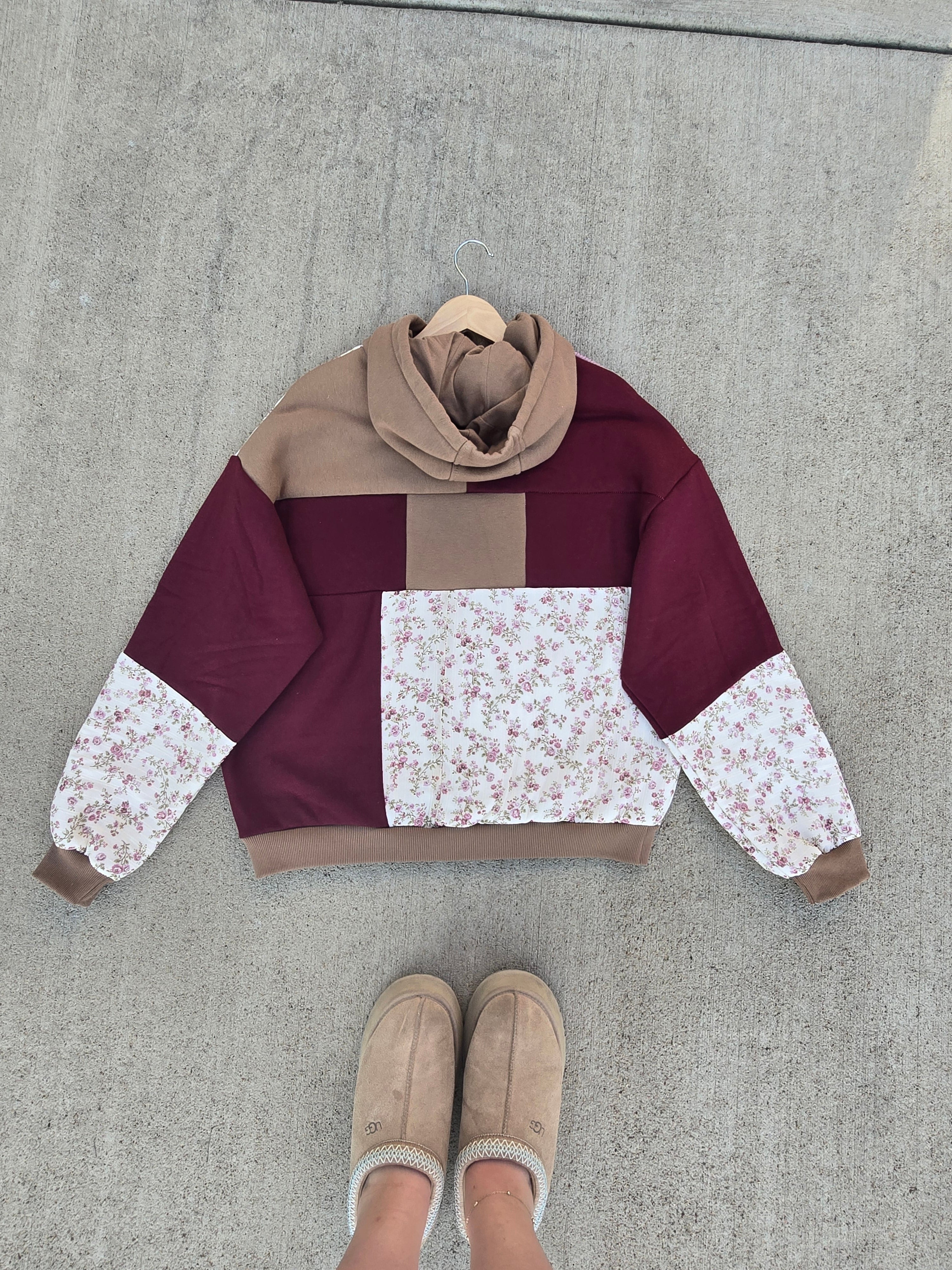 Wine & Wildflowers Patchwork Hoodie ✨️ (L/XL)