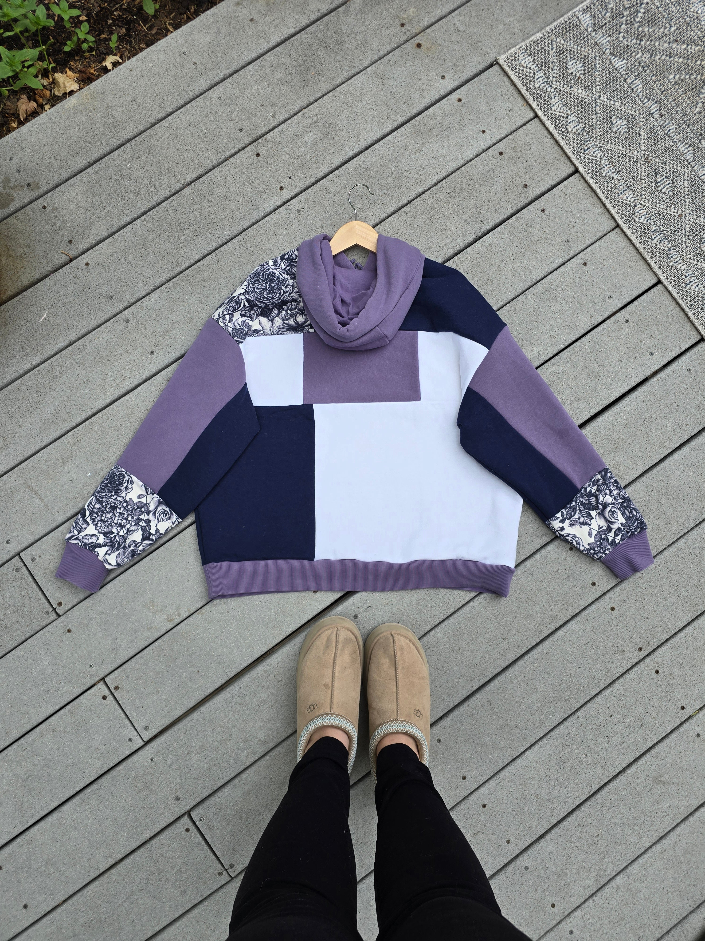 Lavender Rose Patchwork Hoodie  (XL)