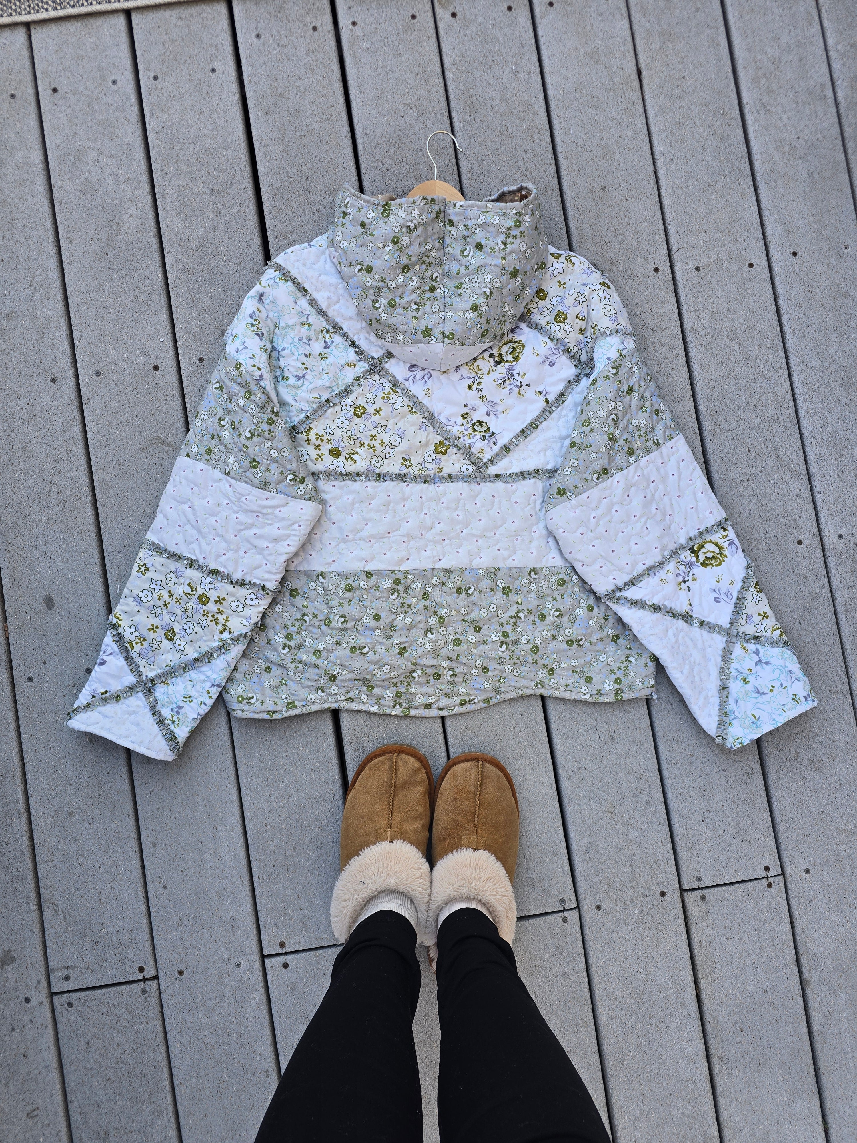 Sage & Wildflowers Quilted Hoodie (XL)
