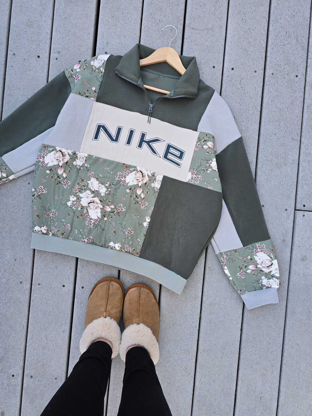 Olive Blossom Patchwork Quarter Zip (L)