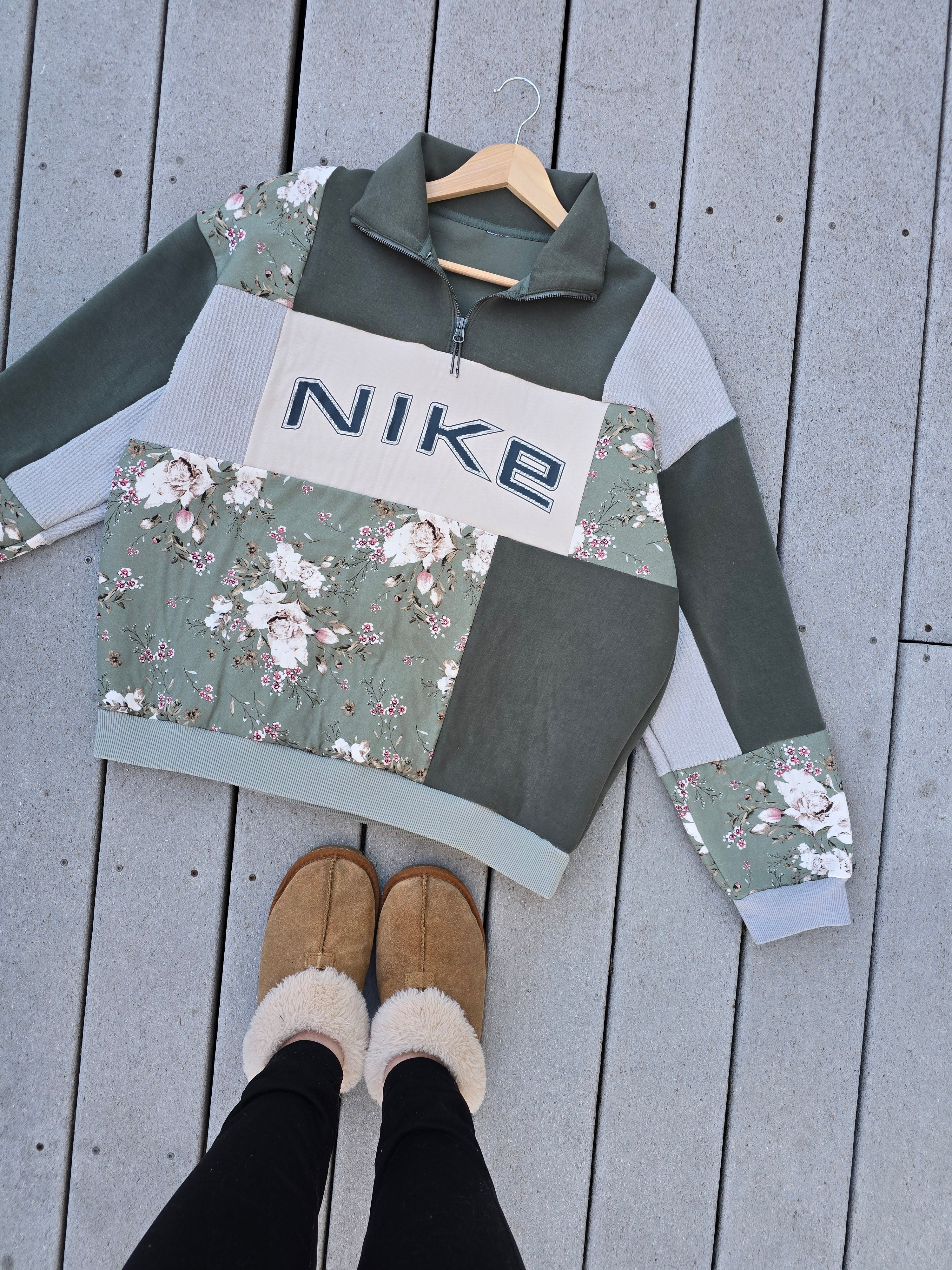 Olive Blossom Patchwork Quarter Zip (L)