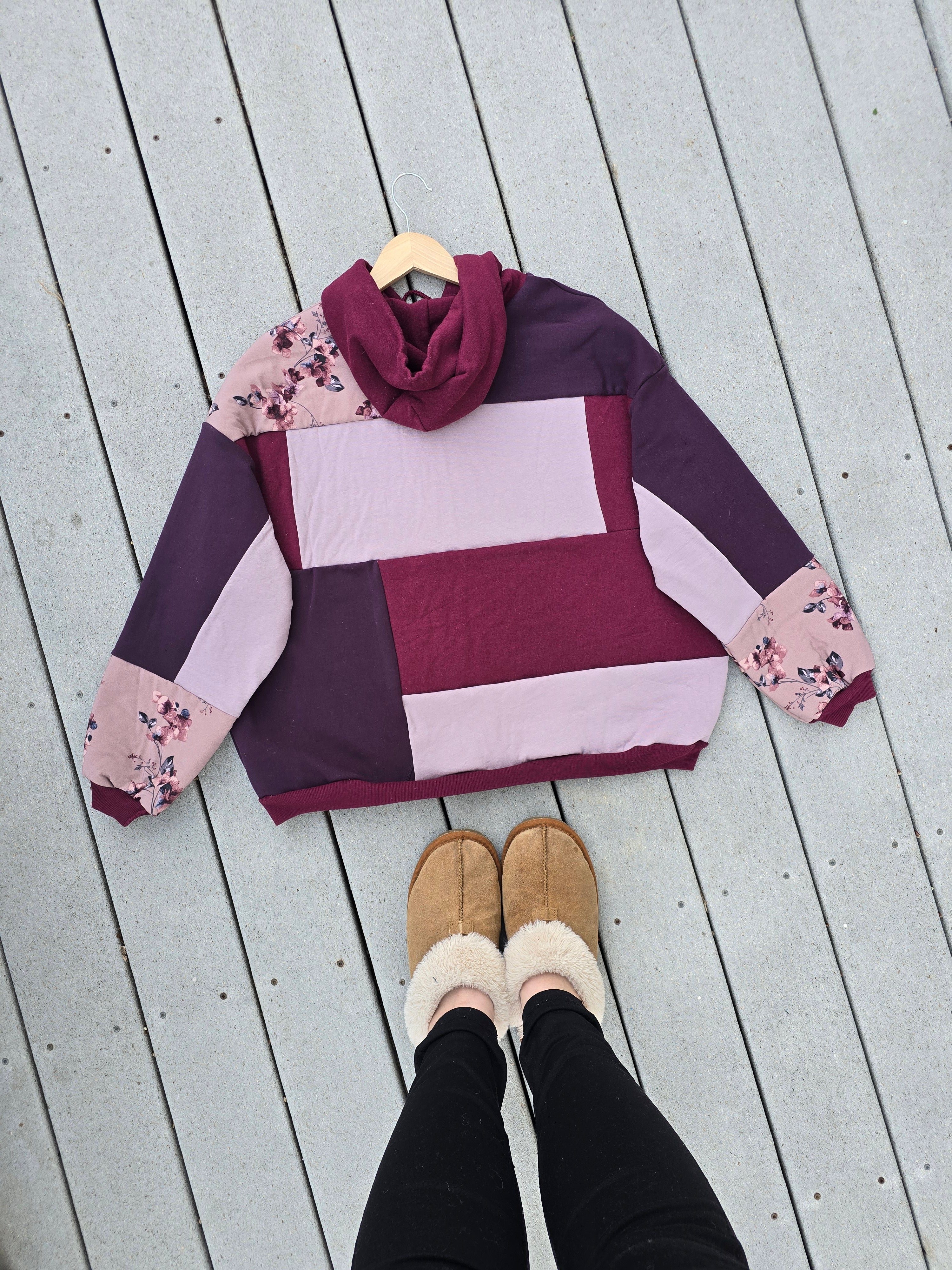 Burgundy Bloom Patchwork Hoodie (XL)