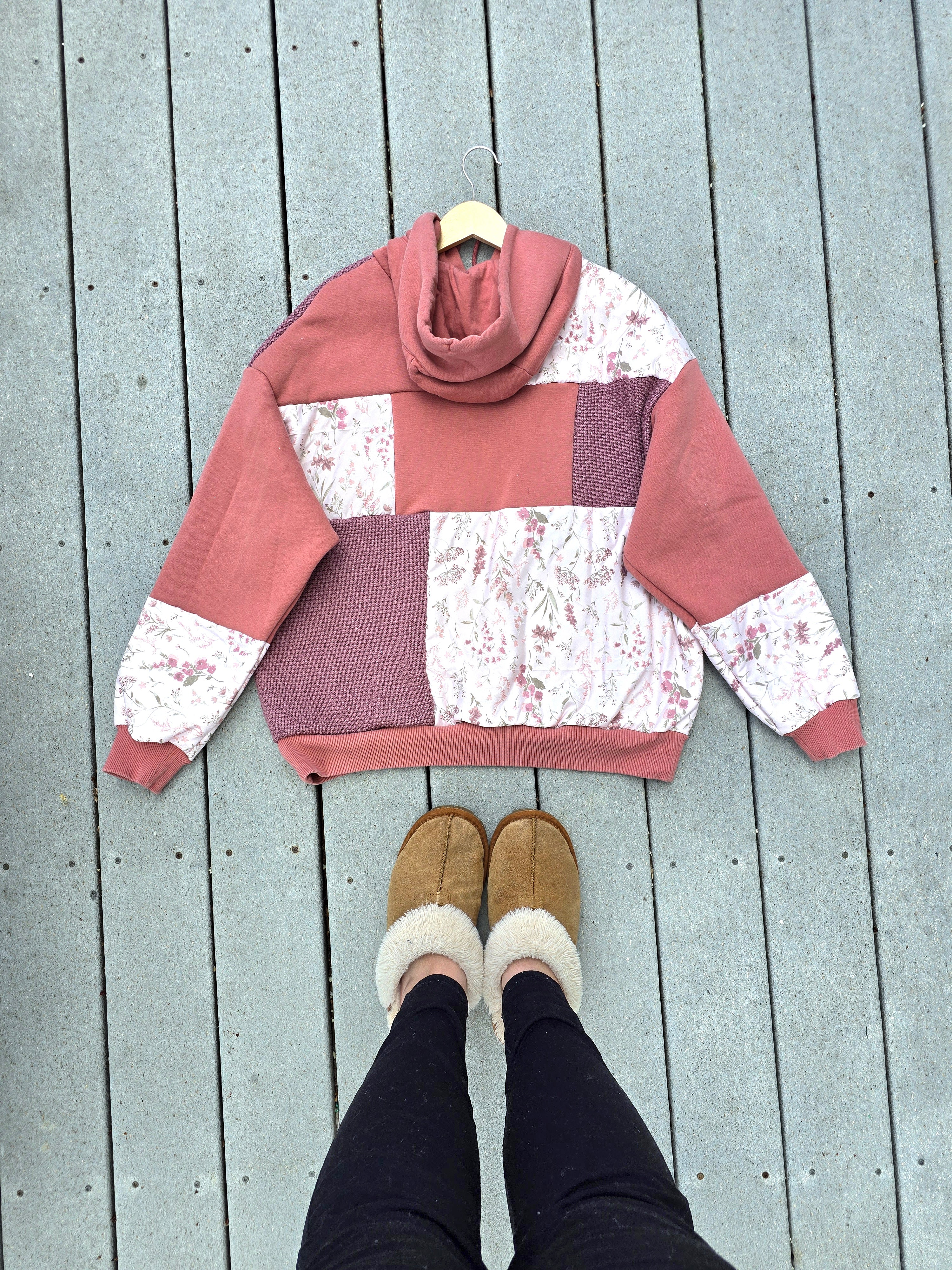 Pink Peony Patchwork Hoodie (XL)