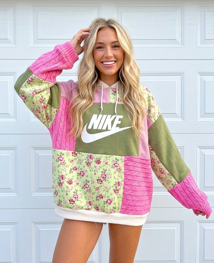 Strawberry Matcha Patchwork Hoodie (XL)