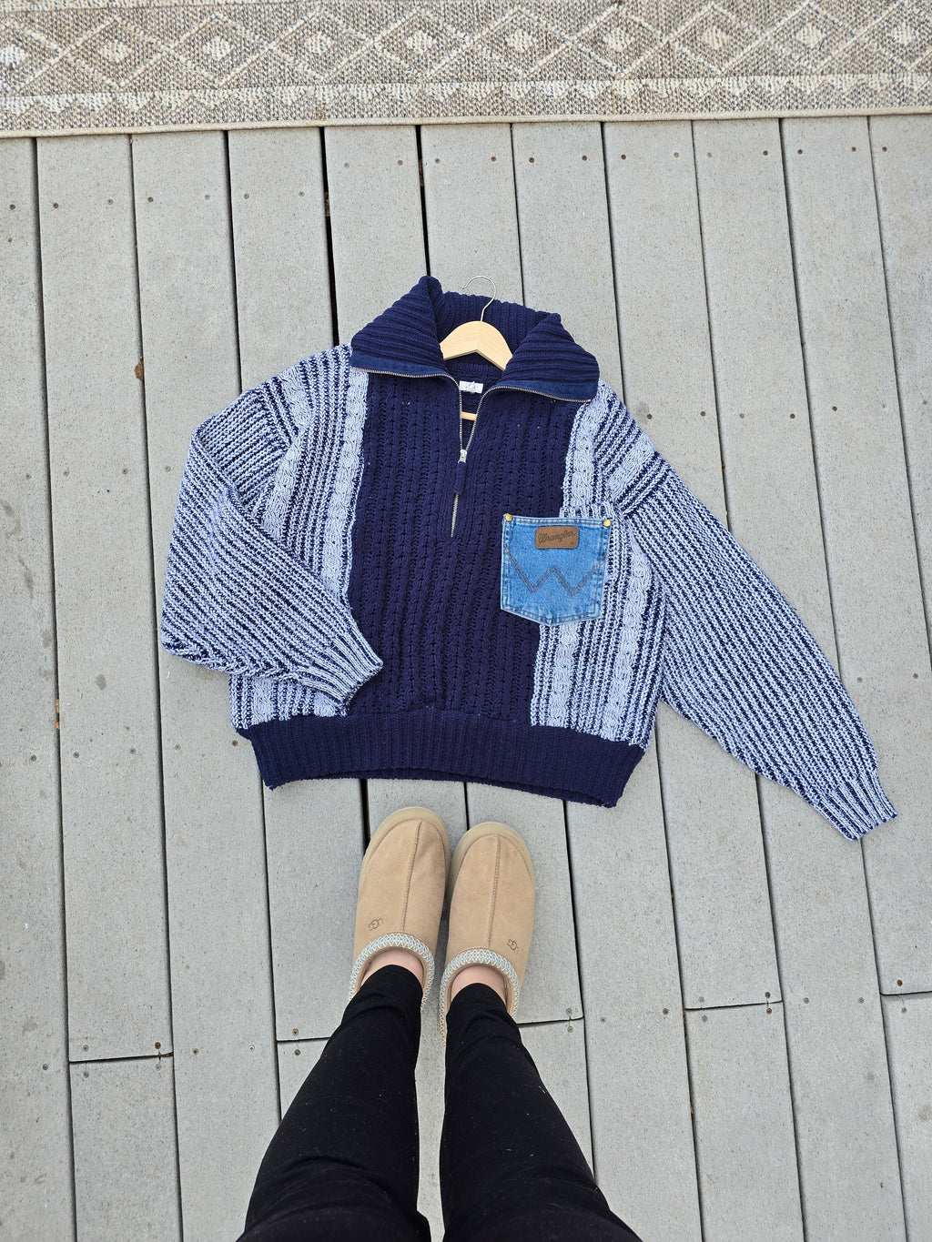 Navy Denim Pocket Quarter Zip (L)
