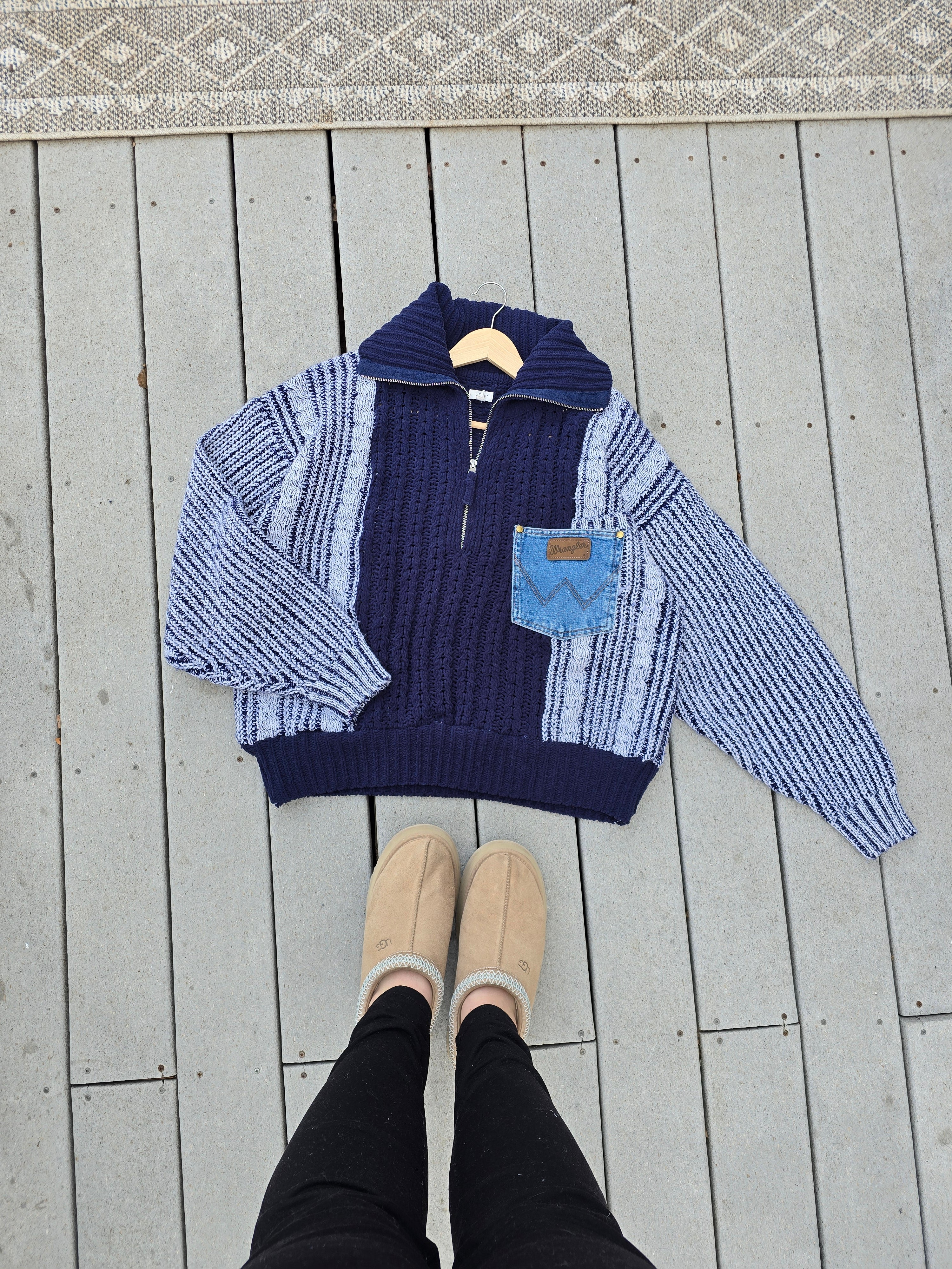 Navy Denim Pocket Quarter Zip (L)