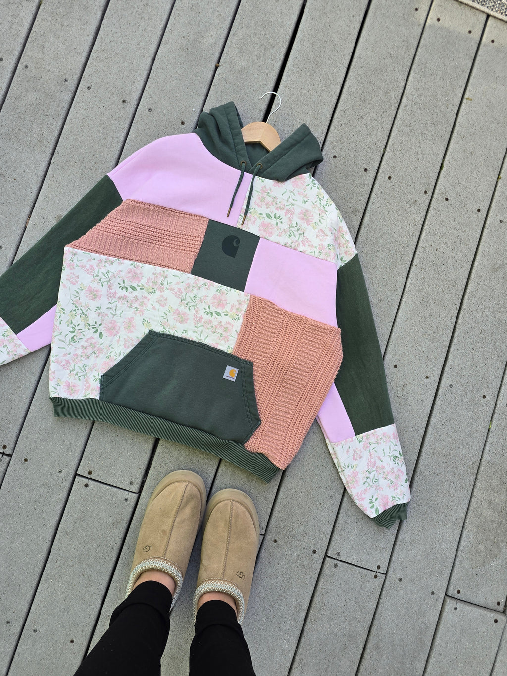 Strawberry Matcha Patchwork Hoodie 🌸🍵 (XL)