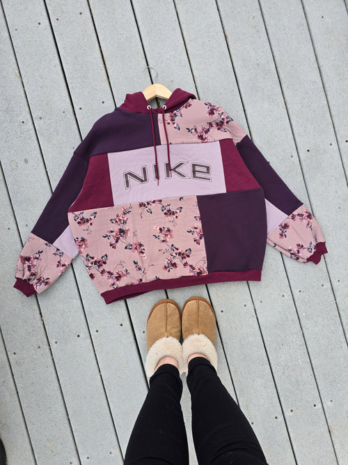 Burgundy Bloom Patchwork Hoodie (XL)