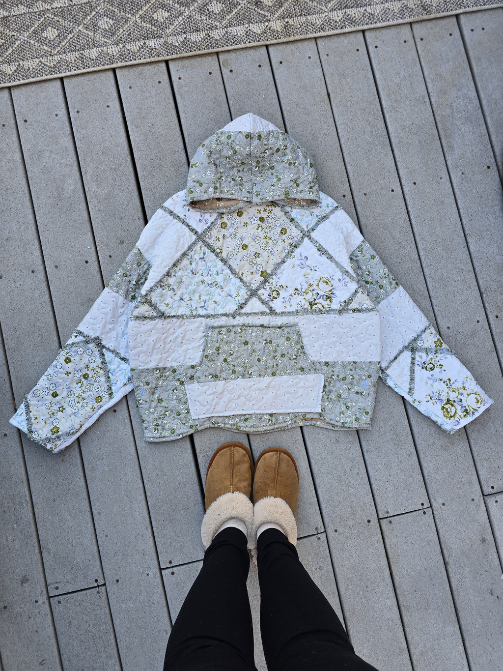 Sage & Wildflowers Quilted Hoodie (XL)