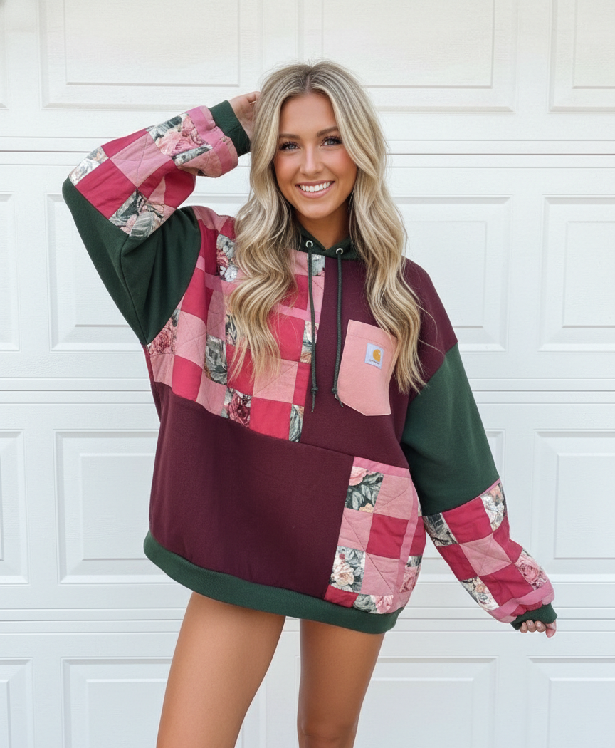 Strawberry Matcha Patchwork Hoodie (XL)