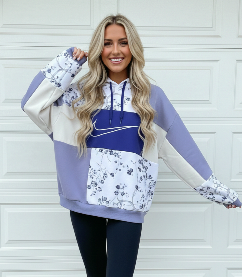 Lavender Blossom Patchwork Hoodie (L)