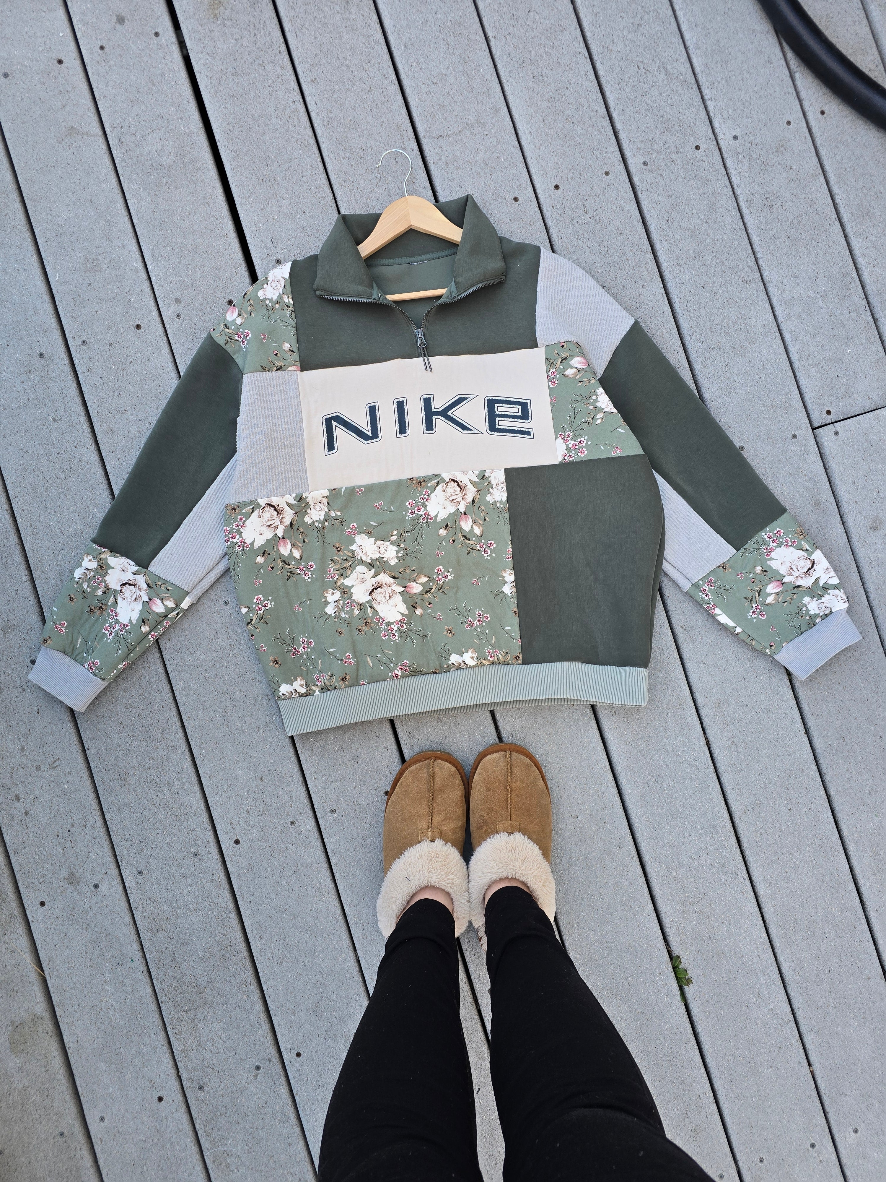 Olive Blossom Patchwork Quarter Zip (L)