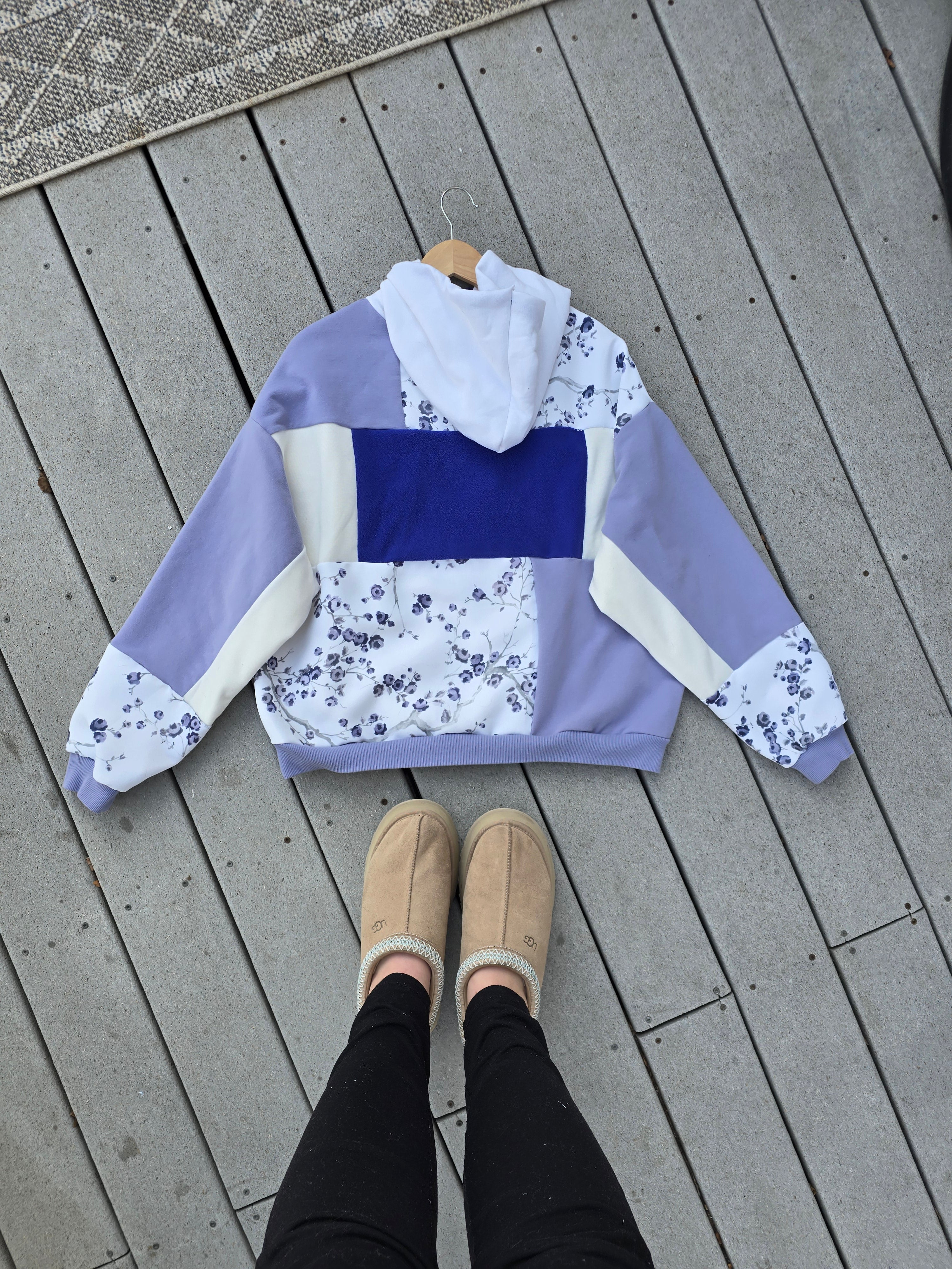 Lavender Blossom Patchwork Hoodie (L)