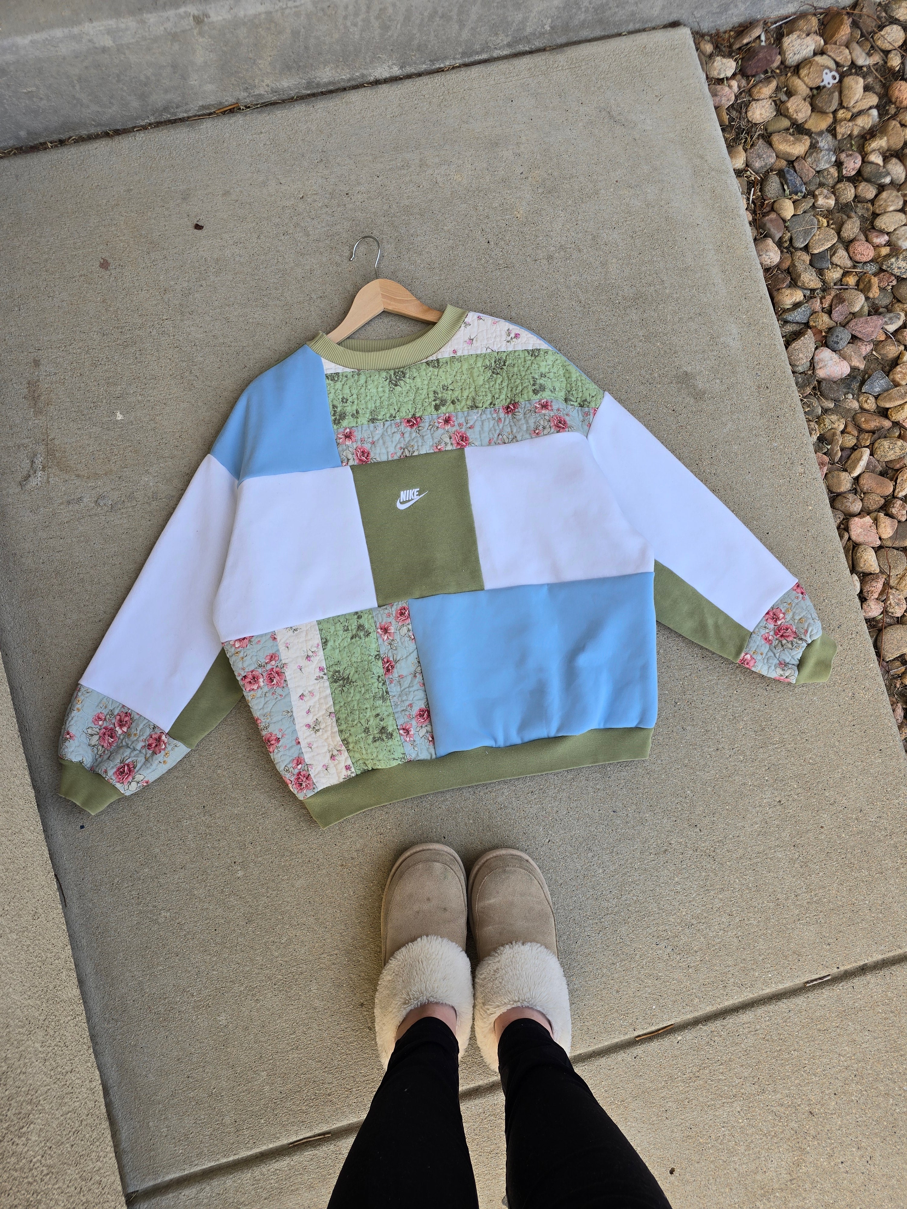 Sage Blossom Patchwork Crewneck (L)