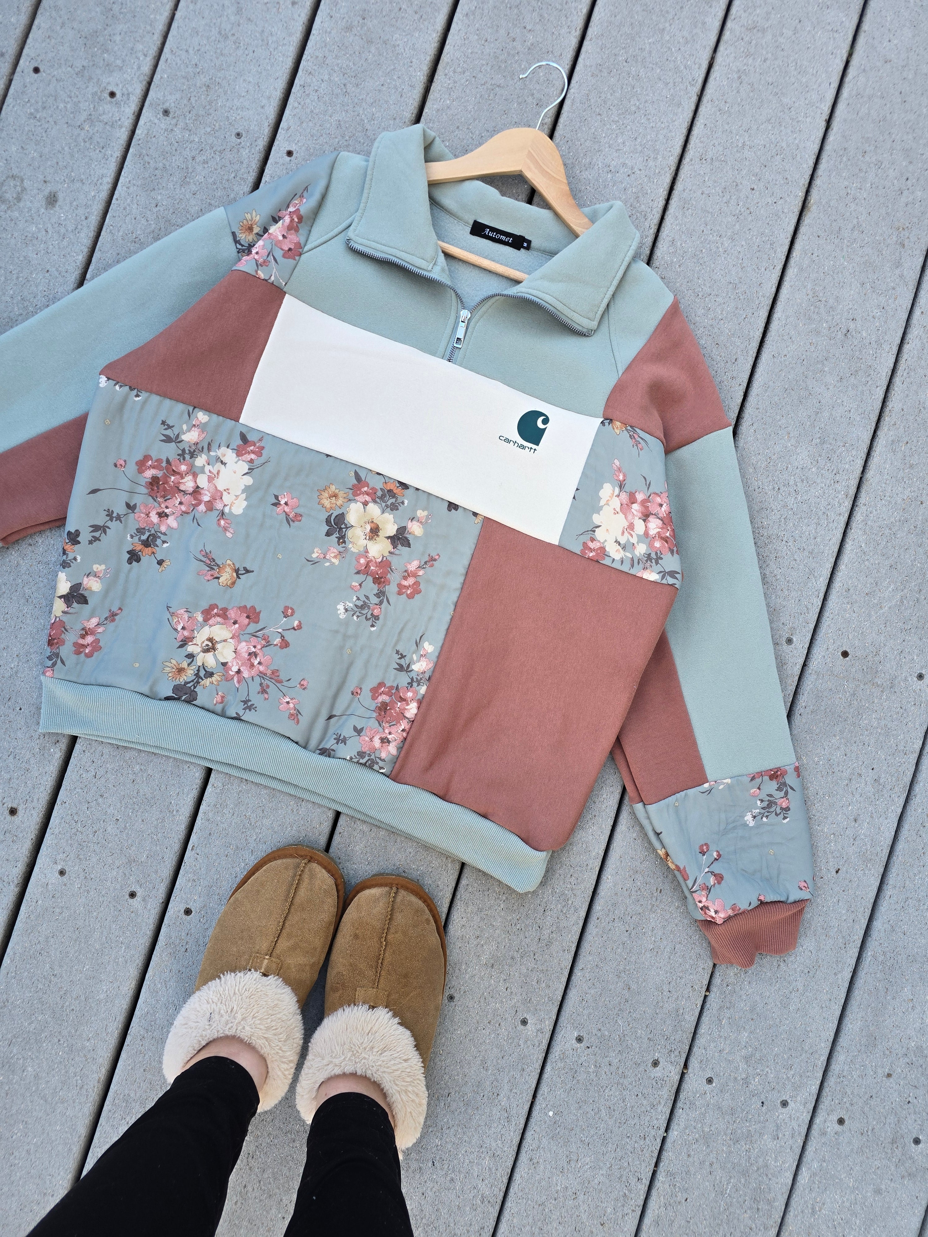 Dusty Rose Patchwork Quarter Zip (L)