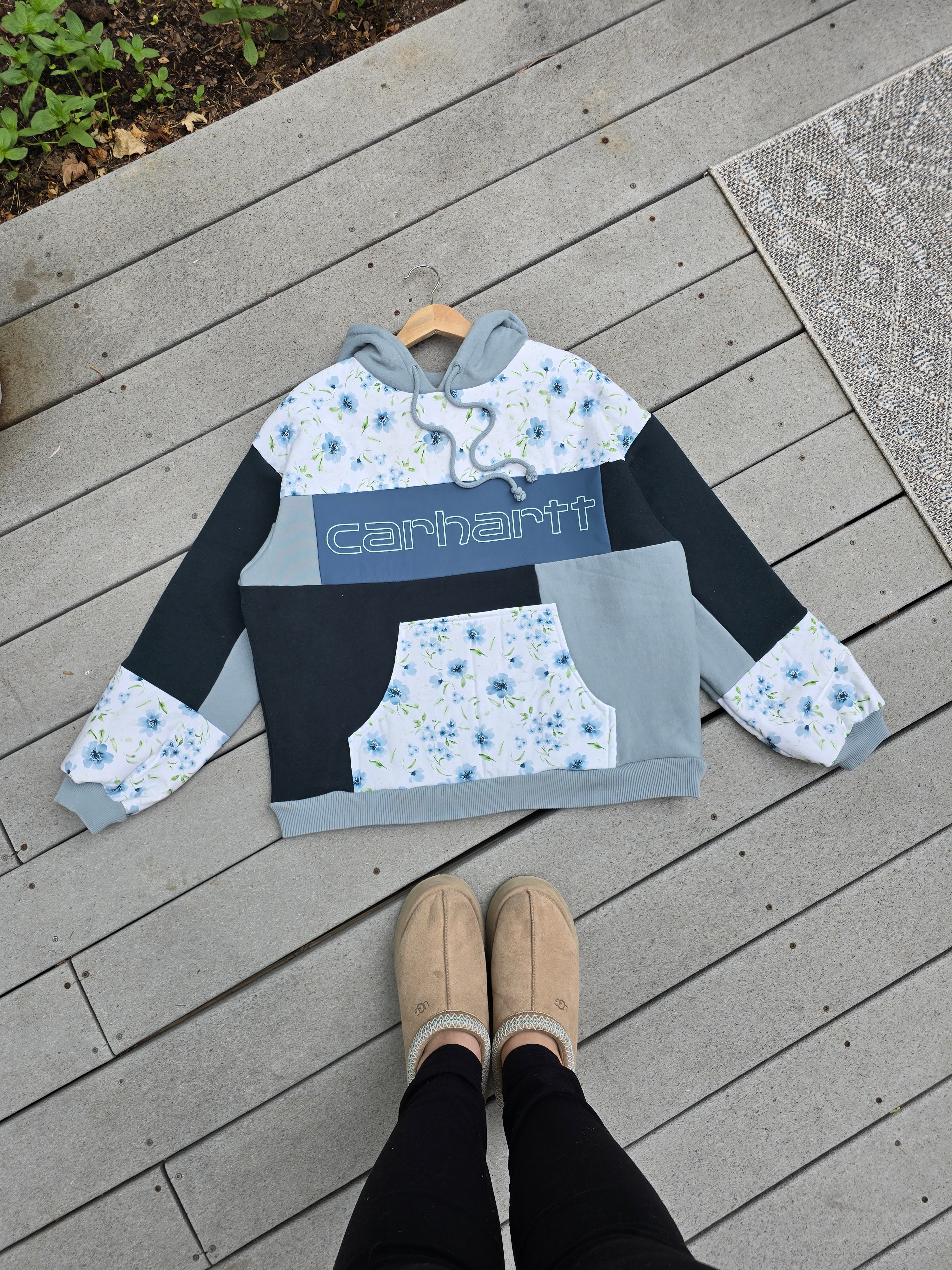 Sapphire Blossom Patchwork Hoodie (L/XL)