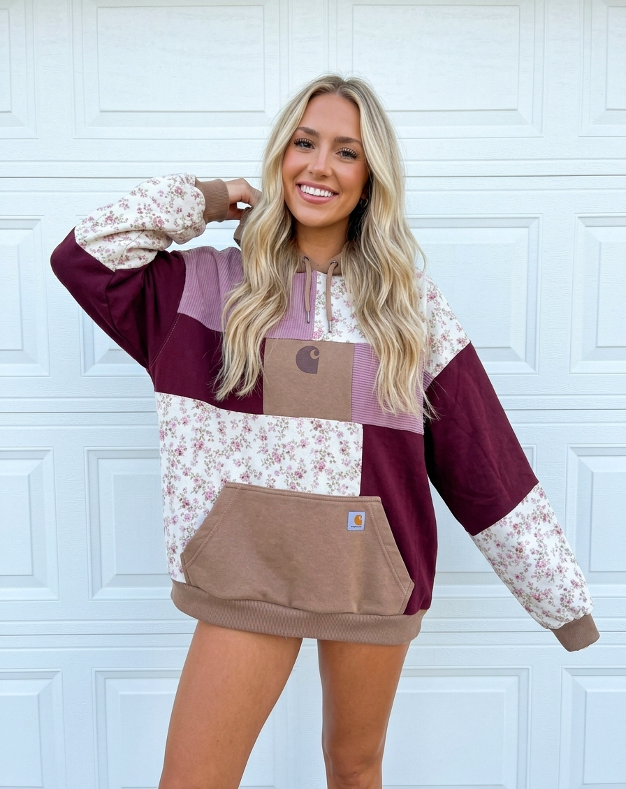 Wine & Wildflowers Patchwork Hoodie ✨️ (L/XL)