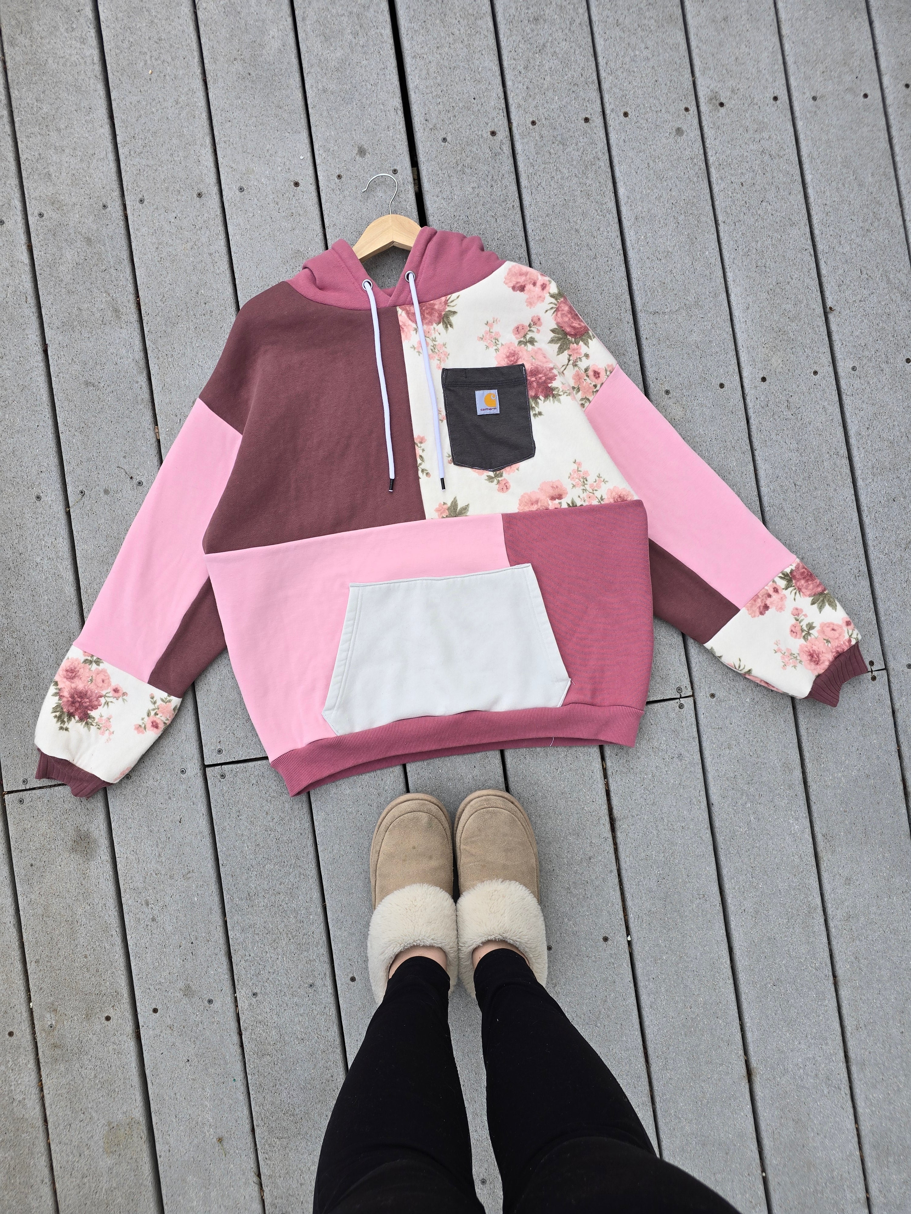 Whimsical Rose Patchwork Hoodie (XL)