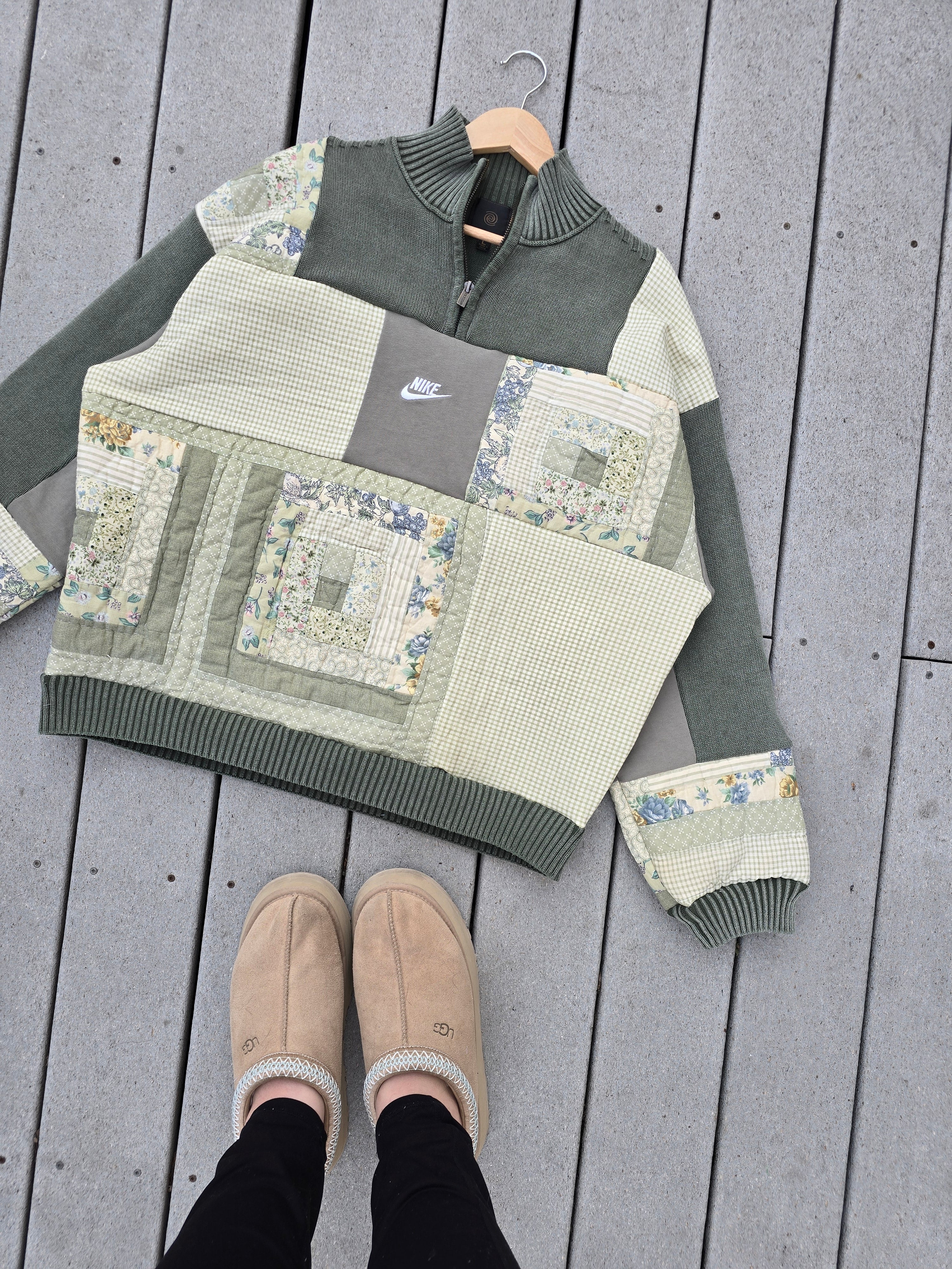 Sage & Wildflowers Patchwork Quarter Zip (XL)