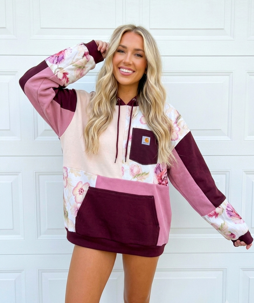 Wine & Wildflowers Patchwork Hoodie ✨️ (XL)