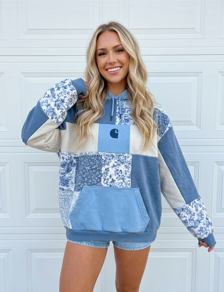 Seaside Florals Patchwork Hoodie 🌊🌸 (XL)