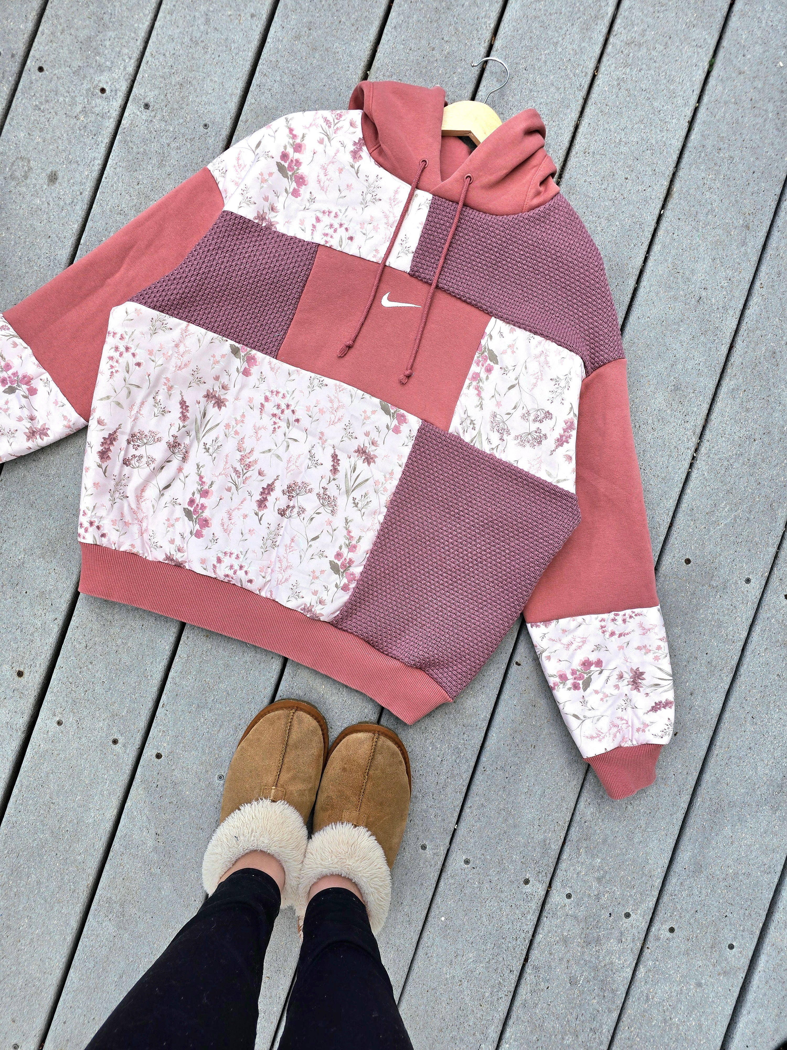 Pink Peony Patchwork Hoodie (XL)