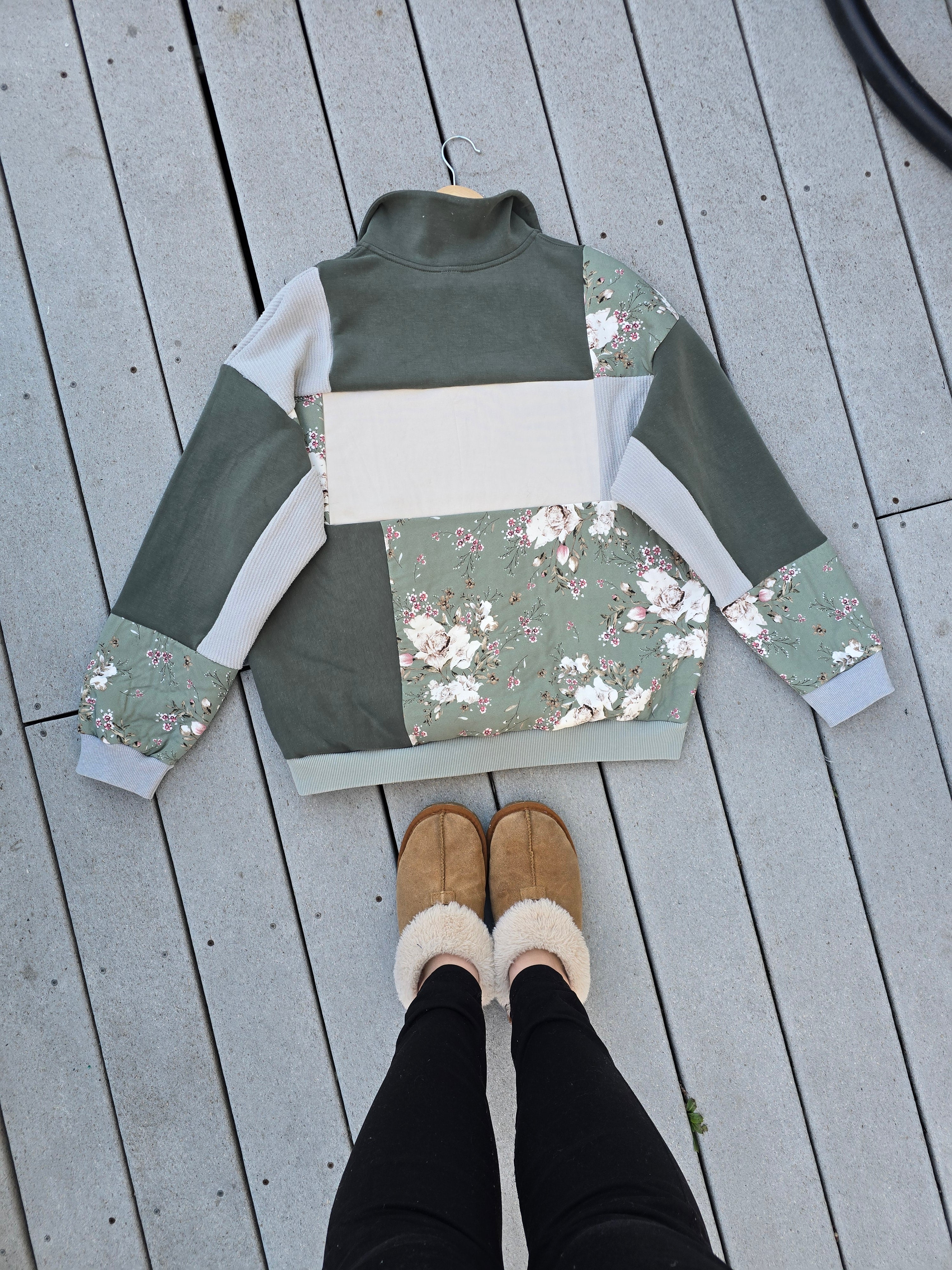 Olive Blossom Patchwork Quarter Zip (L)