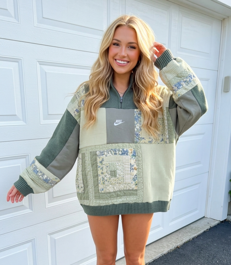 Sage & Wildflowers Patchwork Quarter Zip (XL)