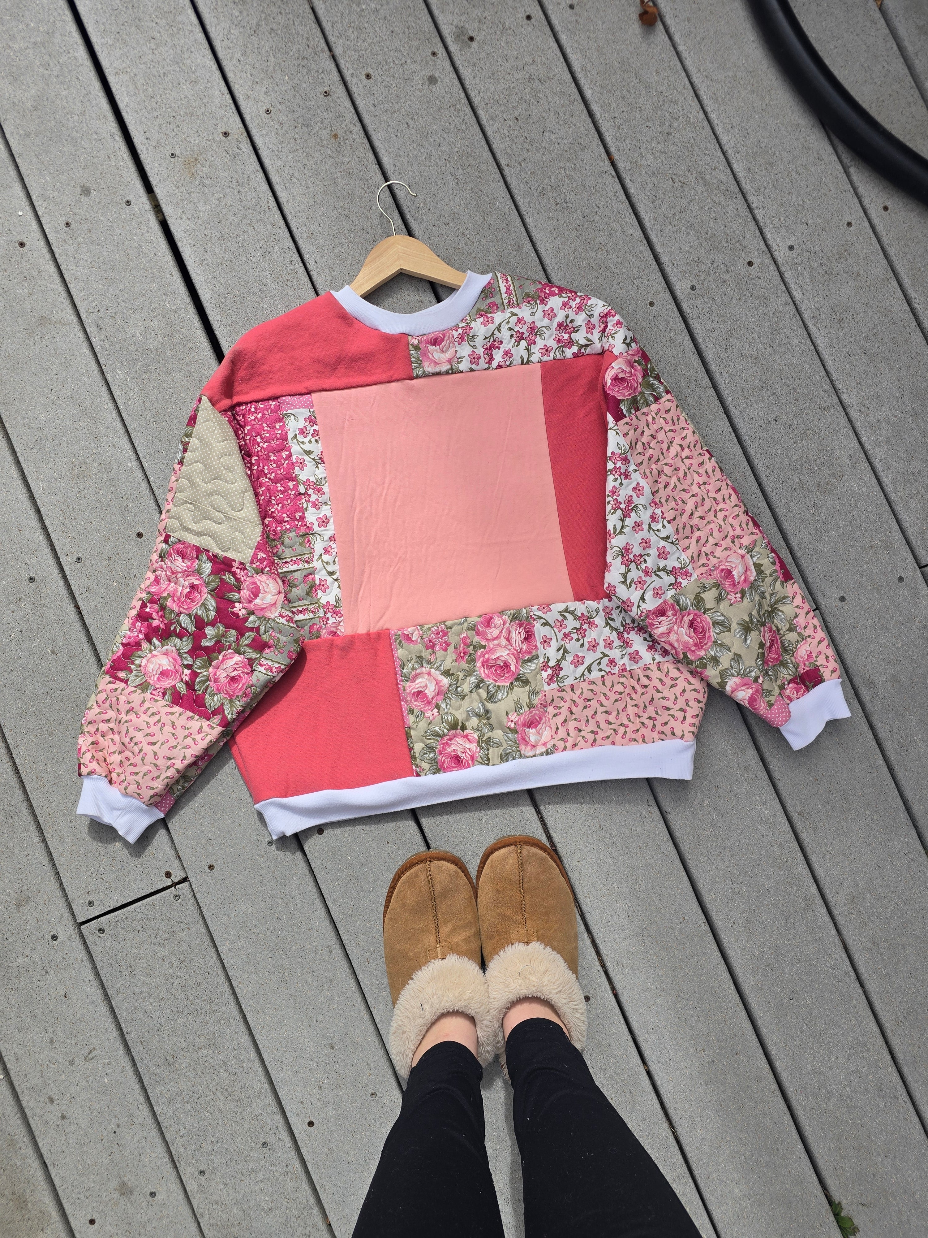 Blush & Bloom Patchwork Crewneck (L)