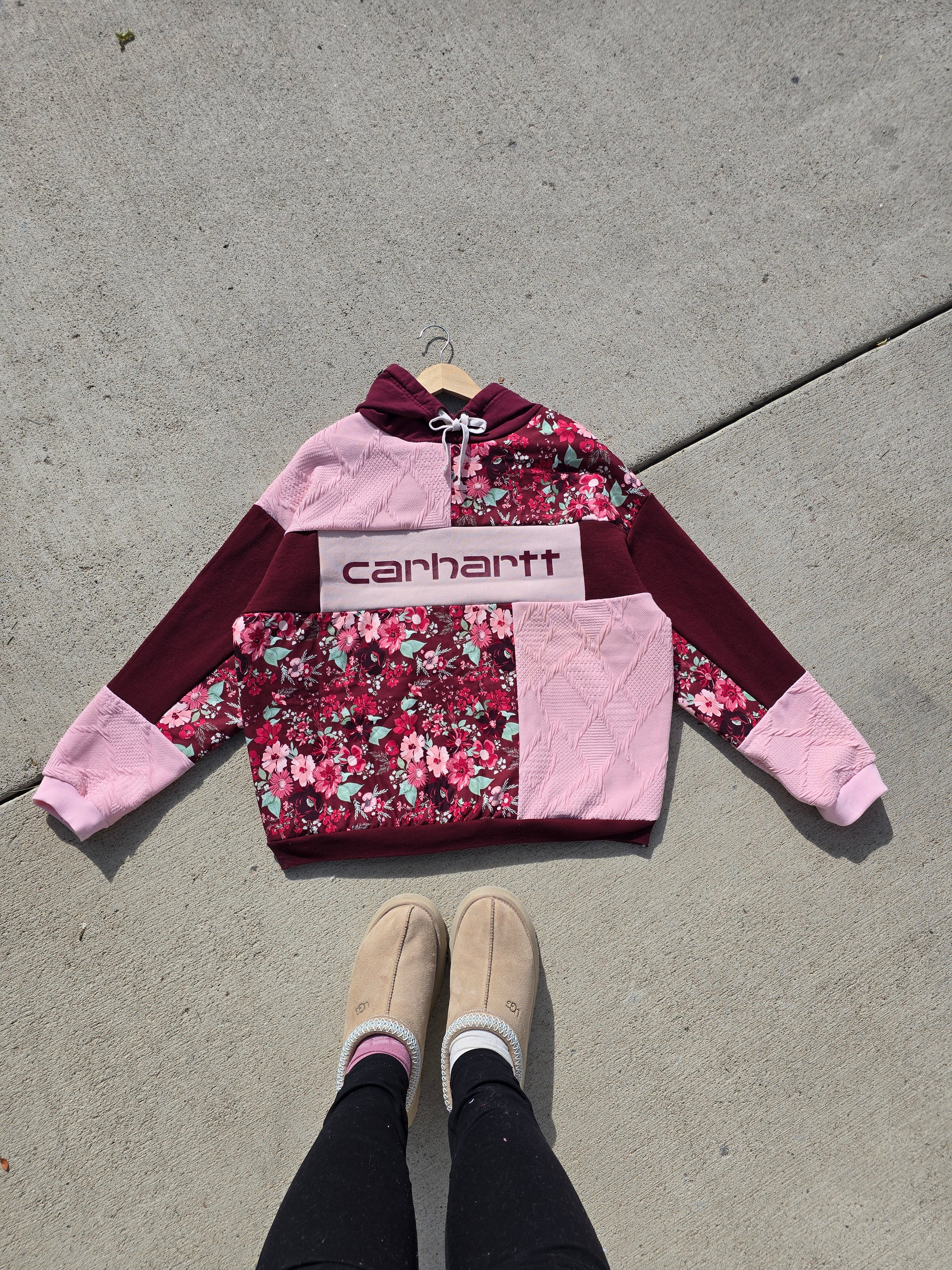 Burgundy Rose Patchwork Hoodie (XL)