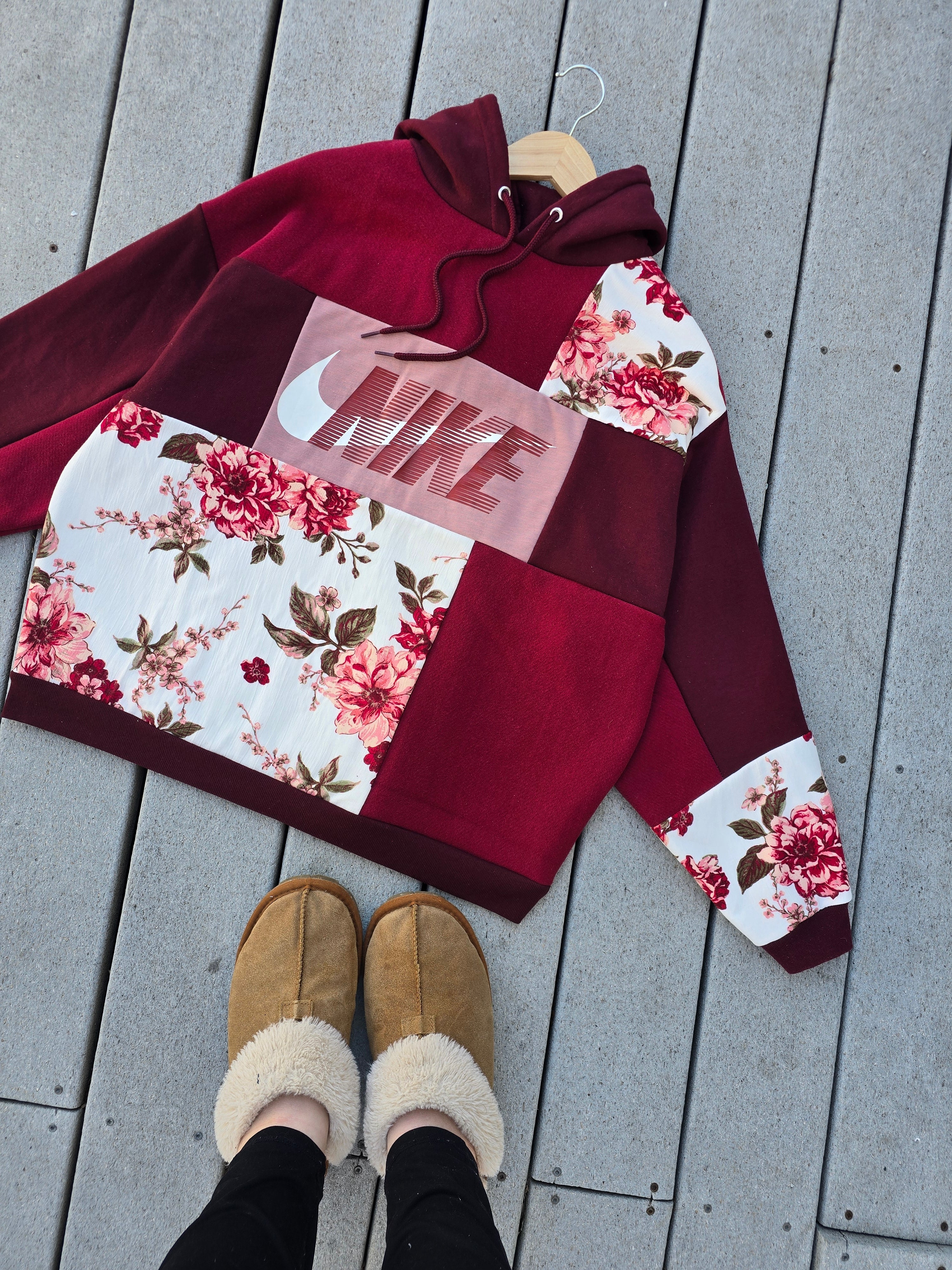 Scarlet Bloom Patchwork Hoodie (L)