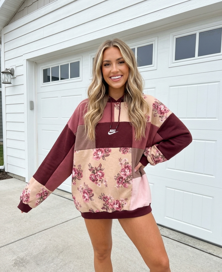 Mauve Meadows Patchwork Hoodie (L)
