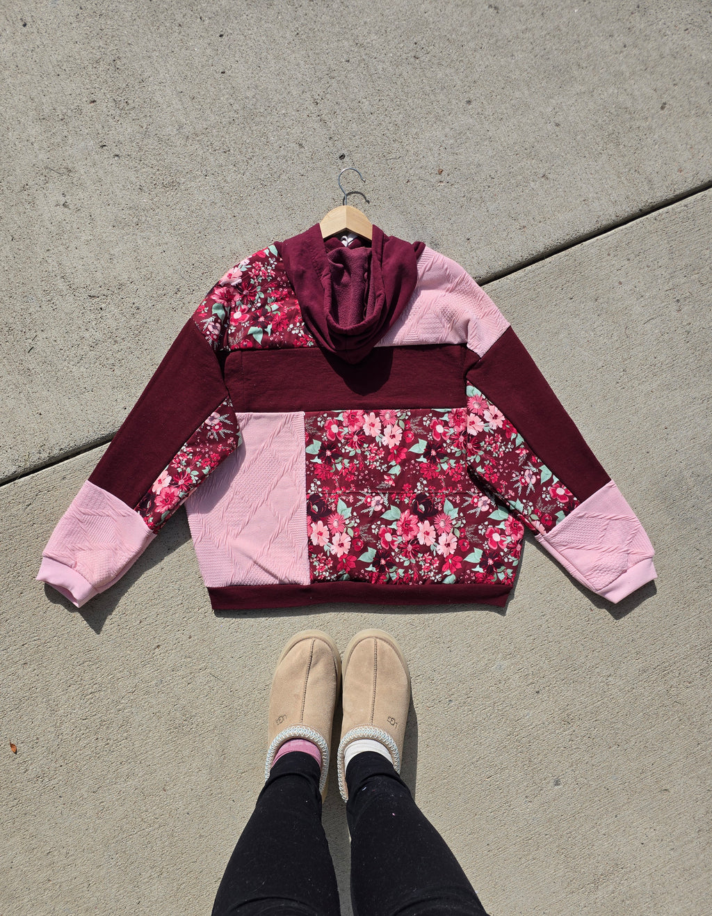 Burgundy Rose Patchwork Hoodie (XL)
