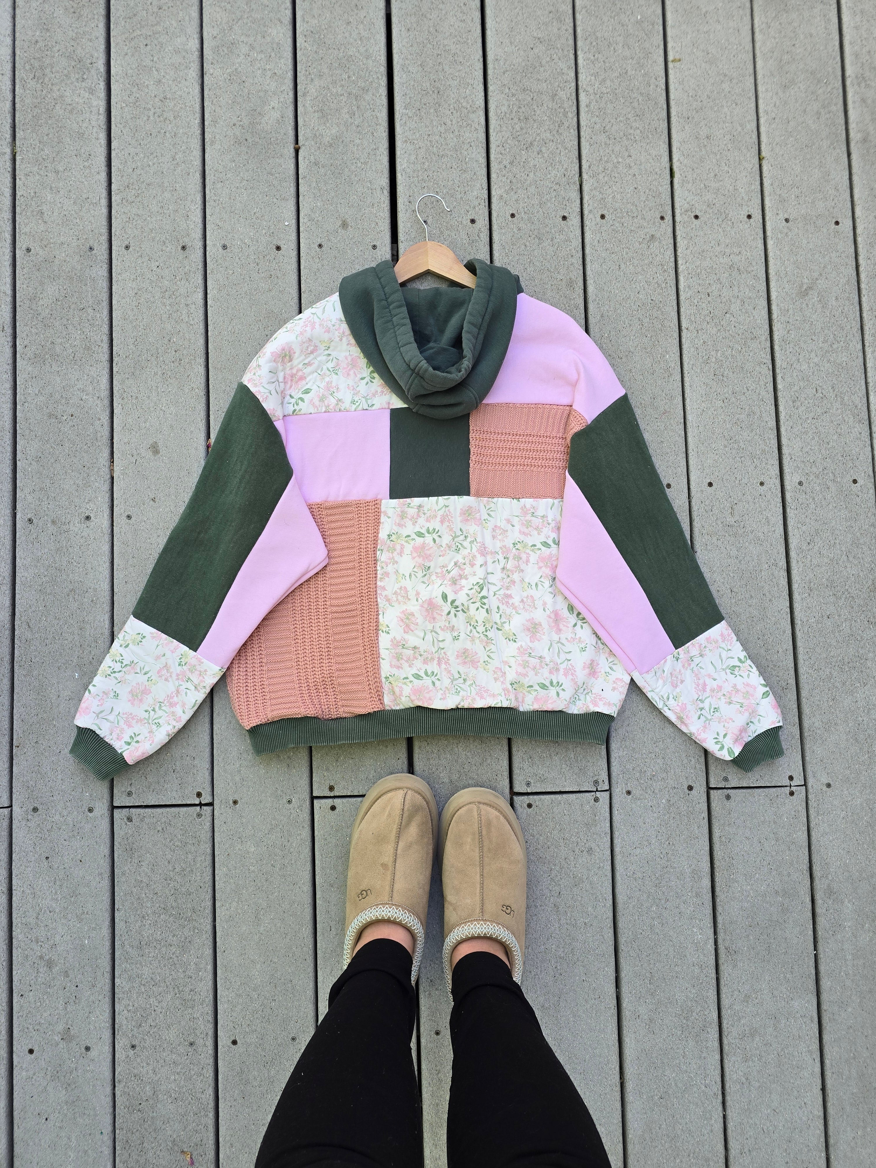 Strawberry Matcha Patchwork Hoodie 🌸🍵 (XL)