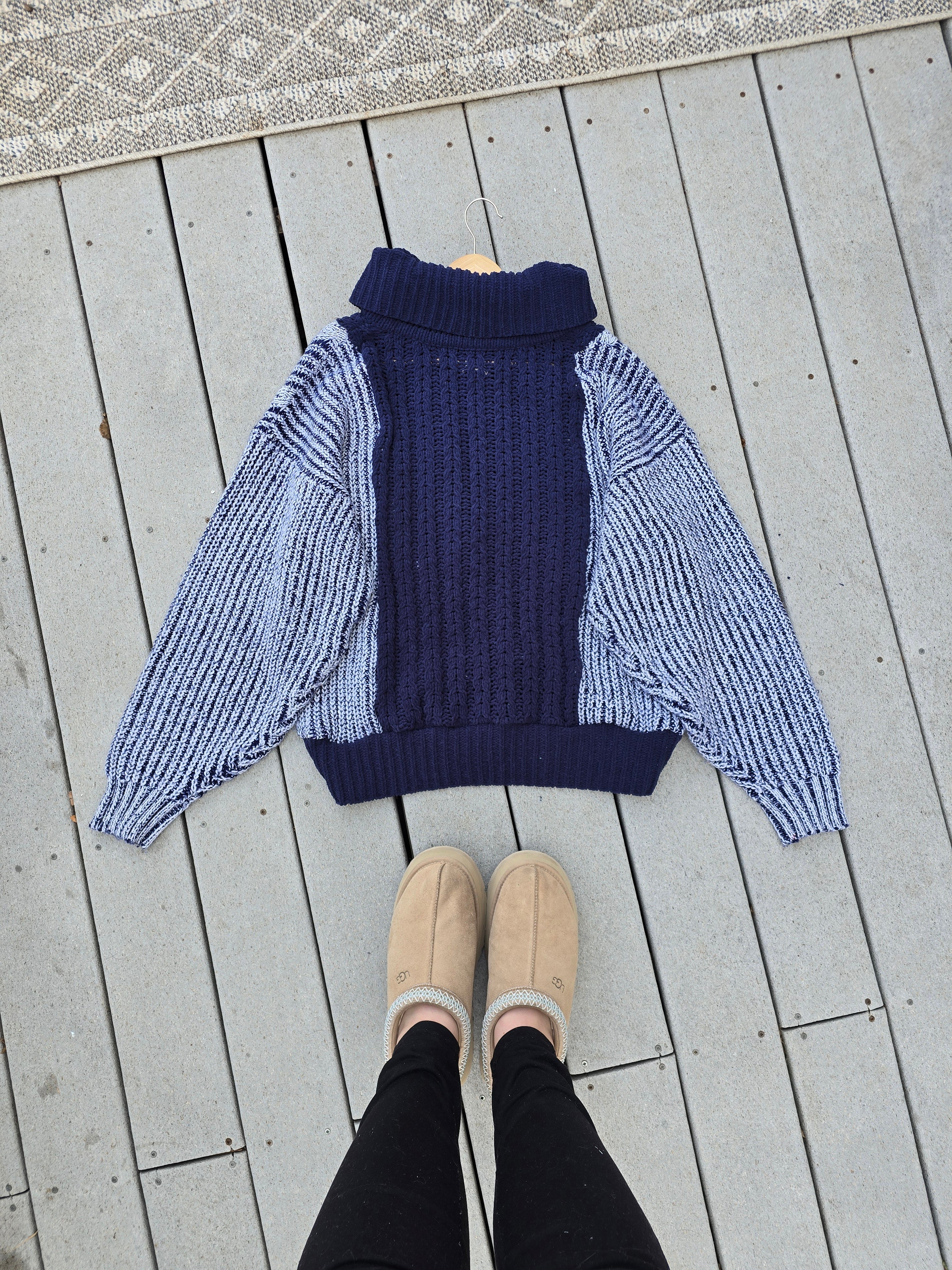 Navy Denim Pocket Quarter Zip (L)